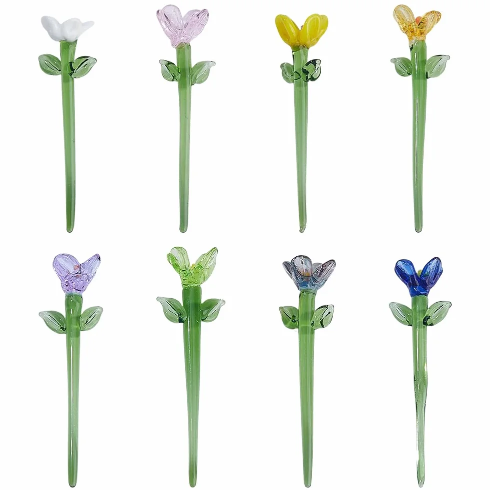 SUPERFINDINGS 8 pezzi in vetro fiore statuetta colorata mini bouquet piccoli vasi decorativi fiori figura romantica regalo per donne mamma compleanno matrimonio casa decorazione natalizia
