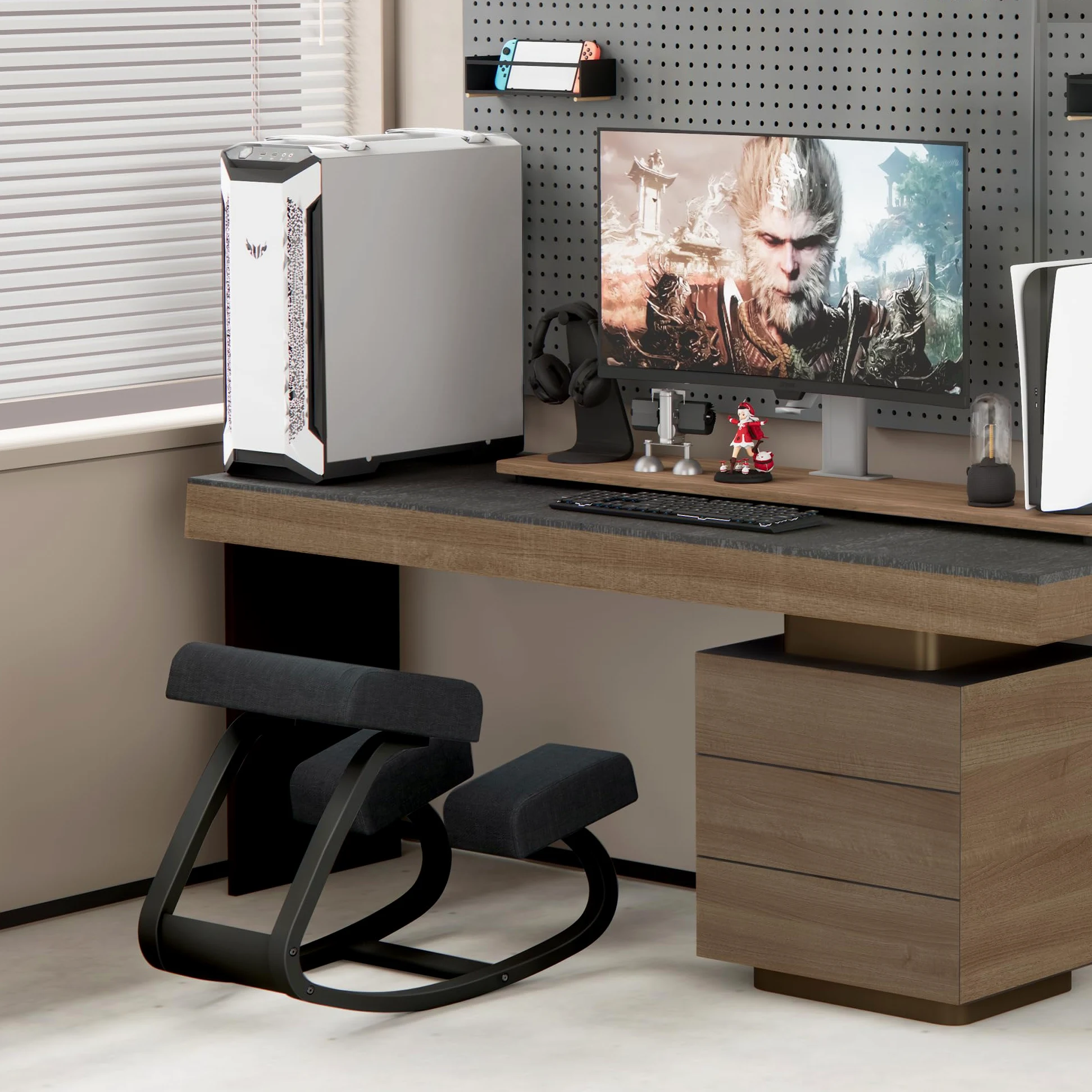 Sedia Ergonomica Inginocchiatoio in Legno – Regolabile a Dondolo con Cuscino Traspirante, Allevia Mal di Schiena, Migliora Postura, per Ufficio Home Office Studio – 100 kg