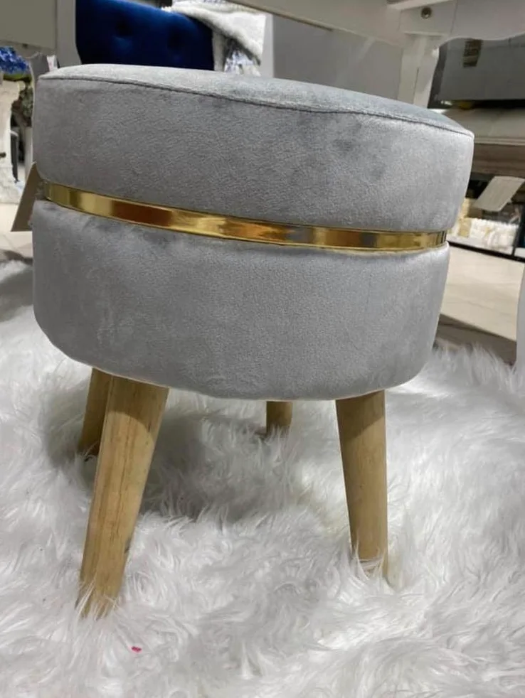 Sgabello poggiapiedi Sunshine GRIGIO 35x41,5 cm, Pouf per postazione trucco camera ragazza, Pouf camera make up, Pouf letto Vanity (TIA 55208)