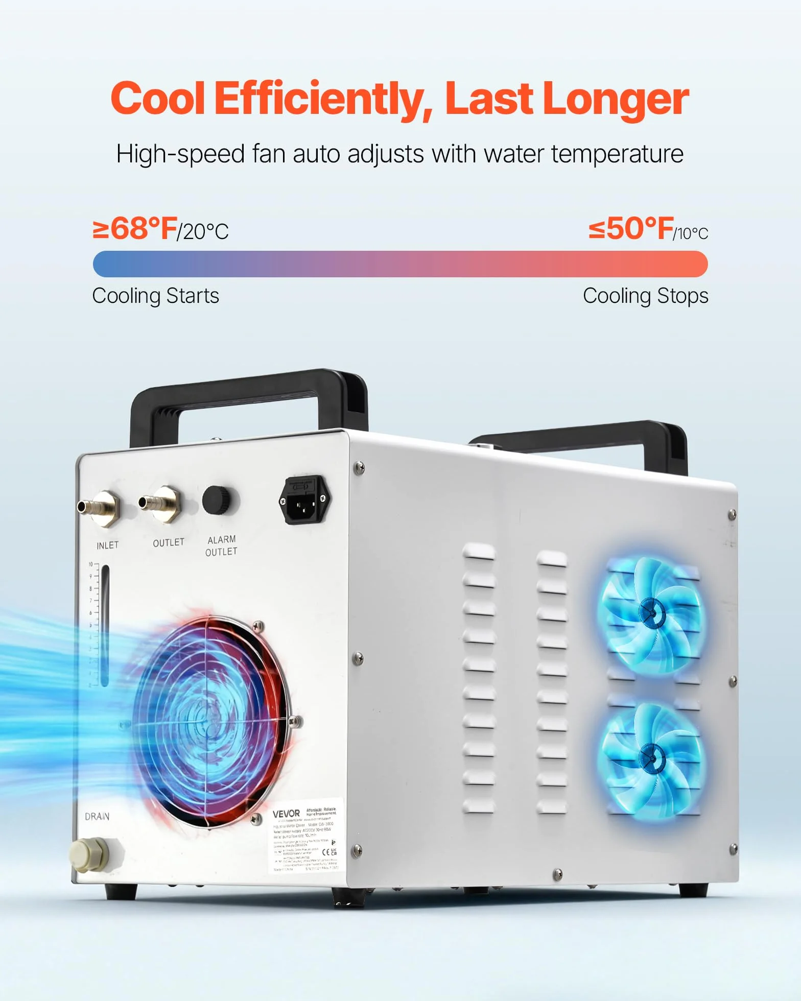 VEVOR Refrigeratore d'Acqua Industriale CW-3000 per Incisione Laser 65W, Capacità 9L, Portata 10L/min