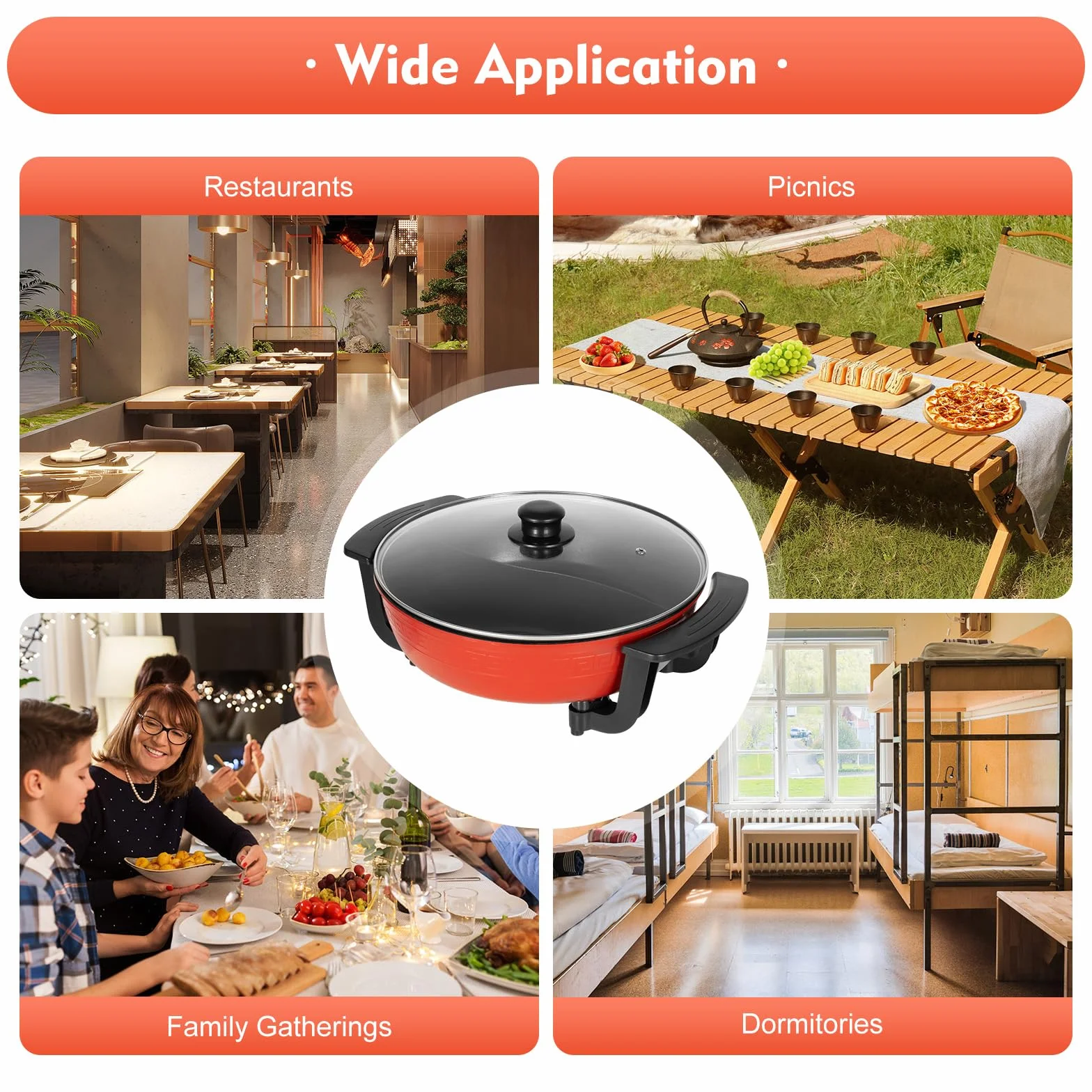 Yin e Yang Fonduta Cinese Hot Pot Elettrico 6L 1360W Divisore Wok Rosso