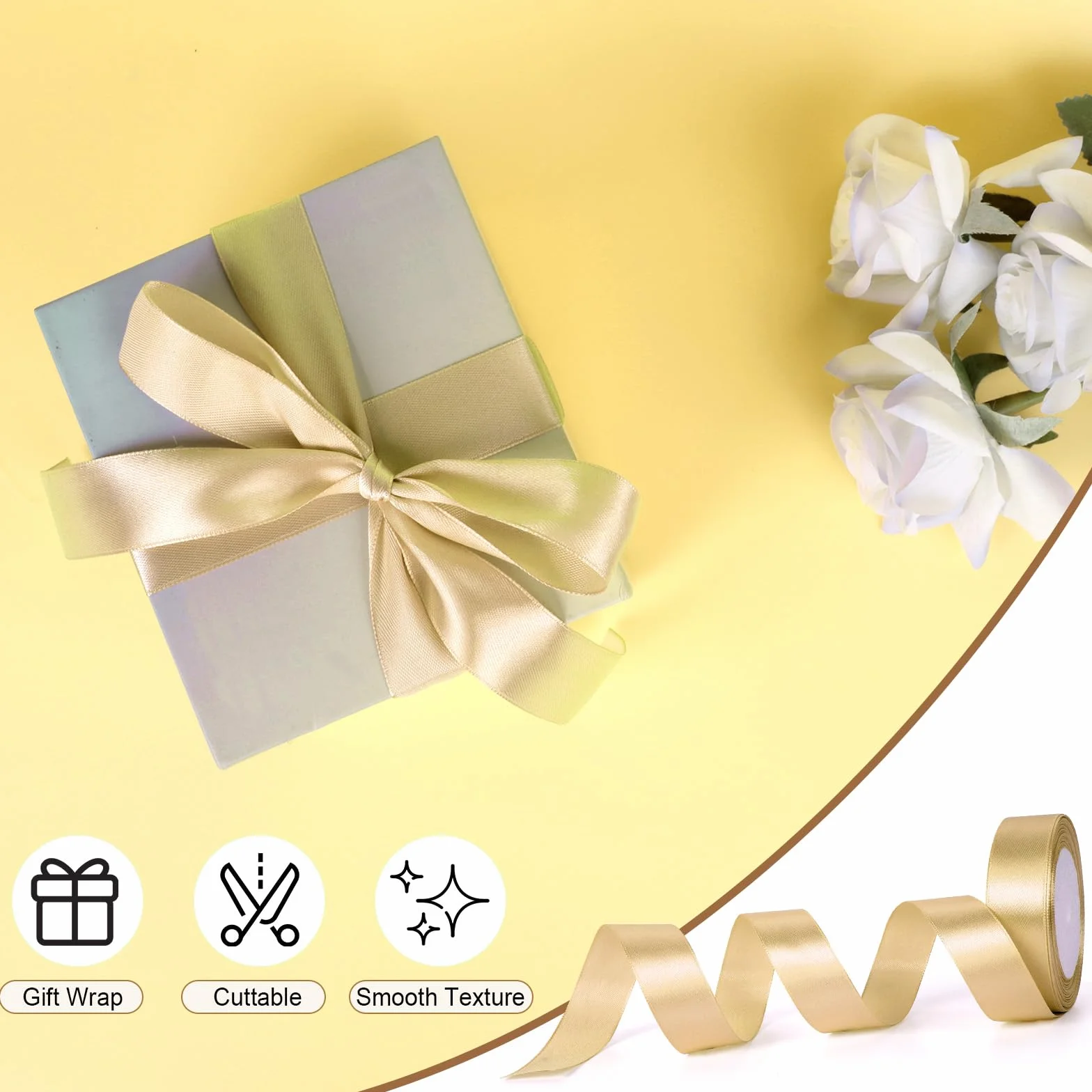 Nastro Raso d'oro 25mm x 22m Per Confezioni Regalo