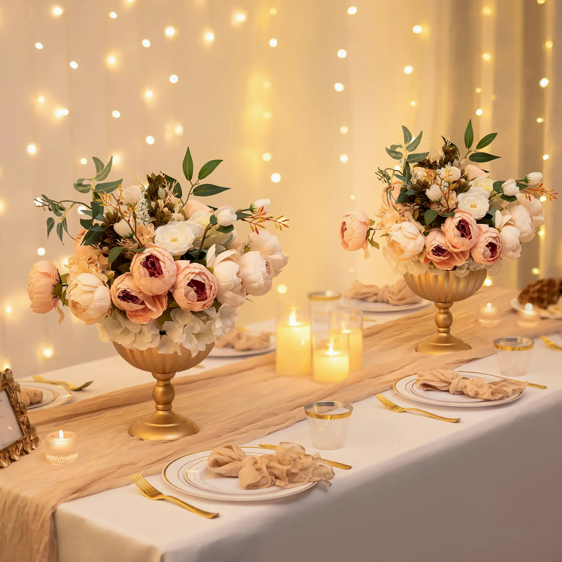 Sziqiqi Oro Vaso per Centrotavola Matrimonio: Vasi Alti 20 cm per Decorazioni da Tavola - Vaso a Urna in Metallo per Composizione Fiori Set di 10 - Vasi Elegante per Festa Compleanno Natale