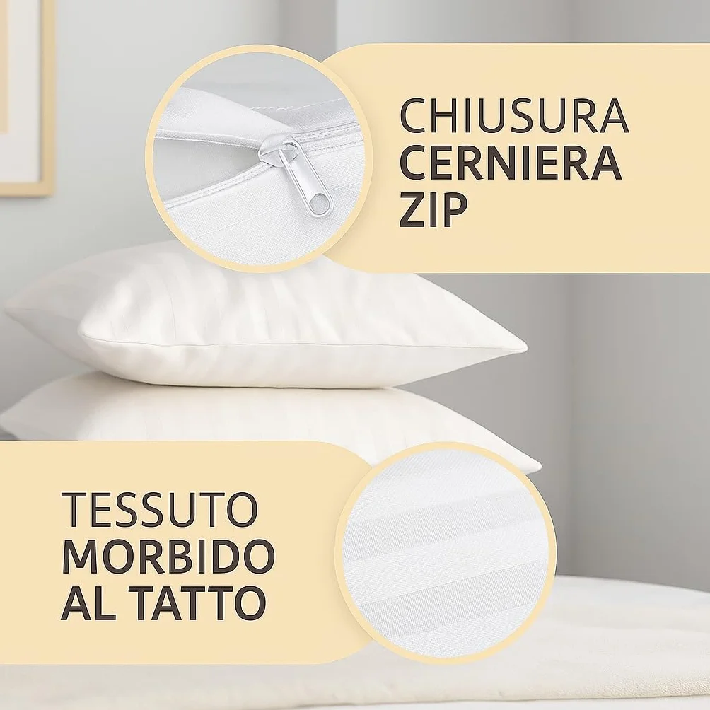 Copricuscino Letto - Federe Cuscino per Camera - Coprifedere Cuscini Letto Con Cerniera - 2 Pezzi - Dimensione 50x80- federe cuscino letto - federe antiacaro antiallergico certificate