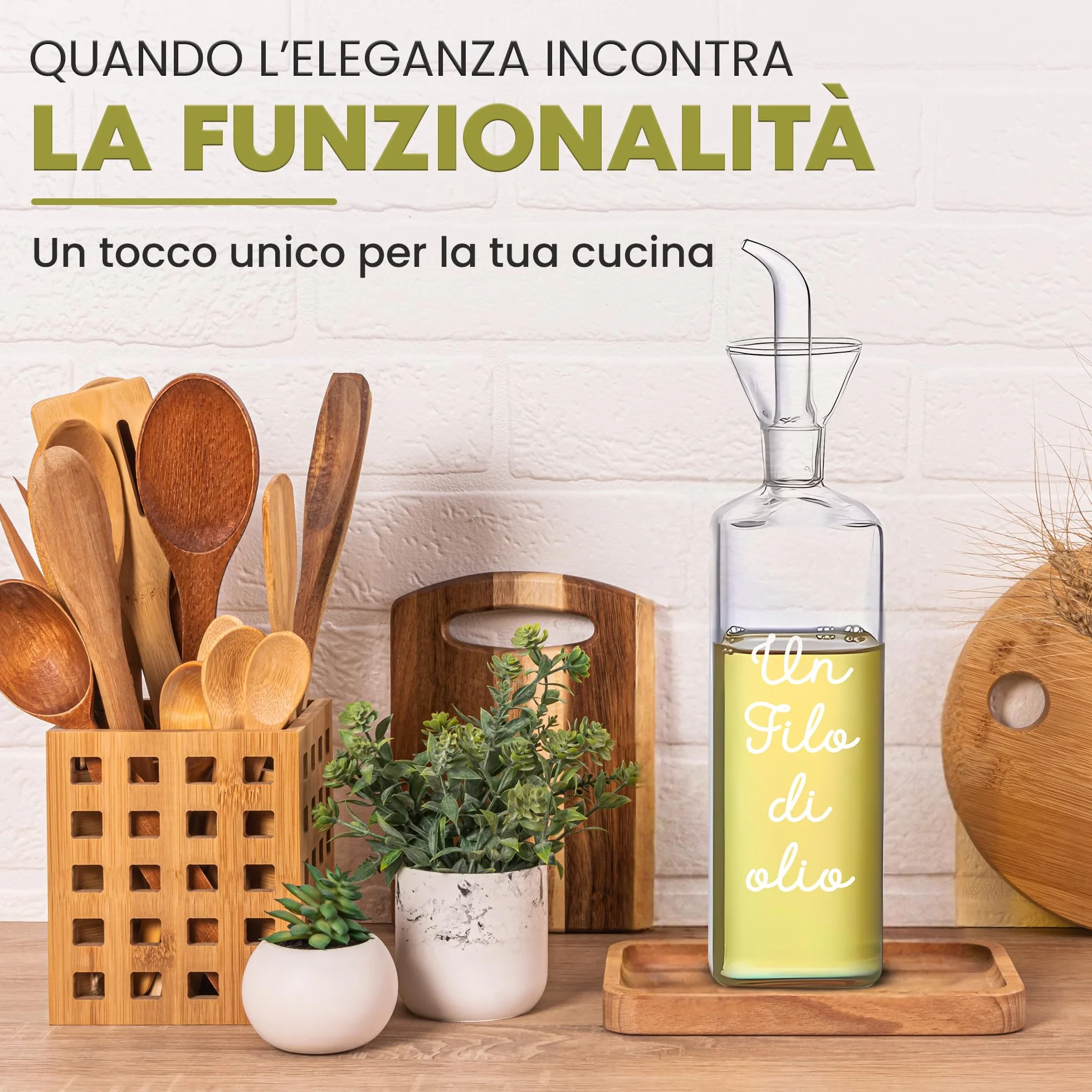 WELCOMAT Oliera Salvagoccia Da Tavola Un Filo D'Olio In Vetro 500ml 0,5 litri Con Dosatore