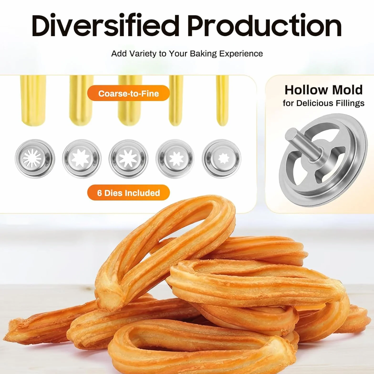 Macchina per Churro Commerciale Manuale per Ciambelle 3L con 5 Stampi, Macchina per Churrera Spagnola Verticale, Macchina per Riempire Churros Attrezzatura per Snack