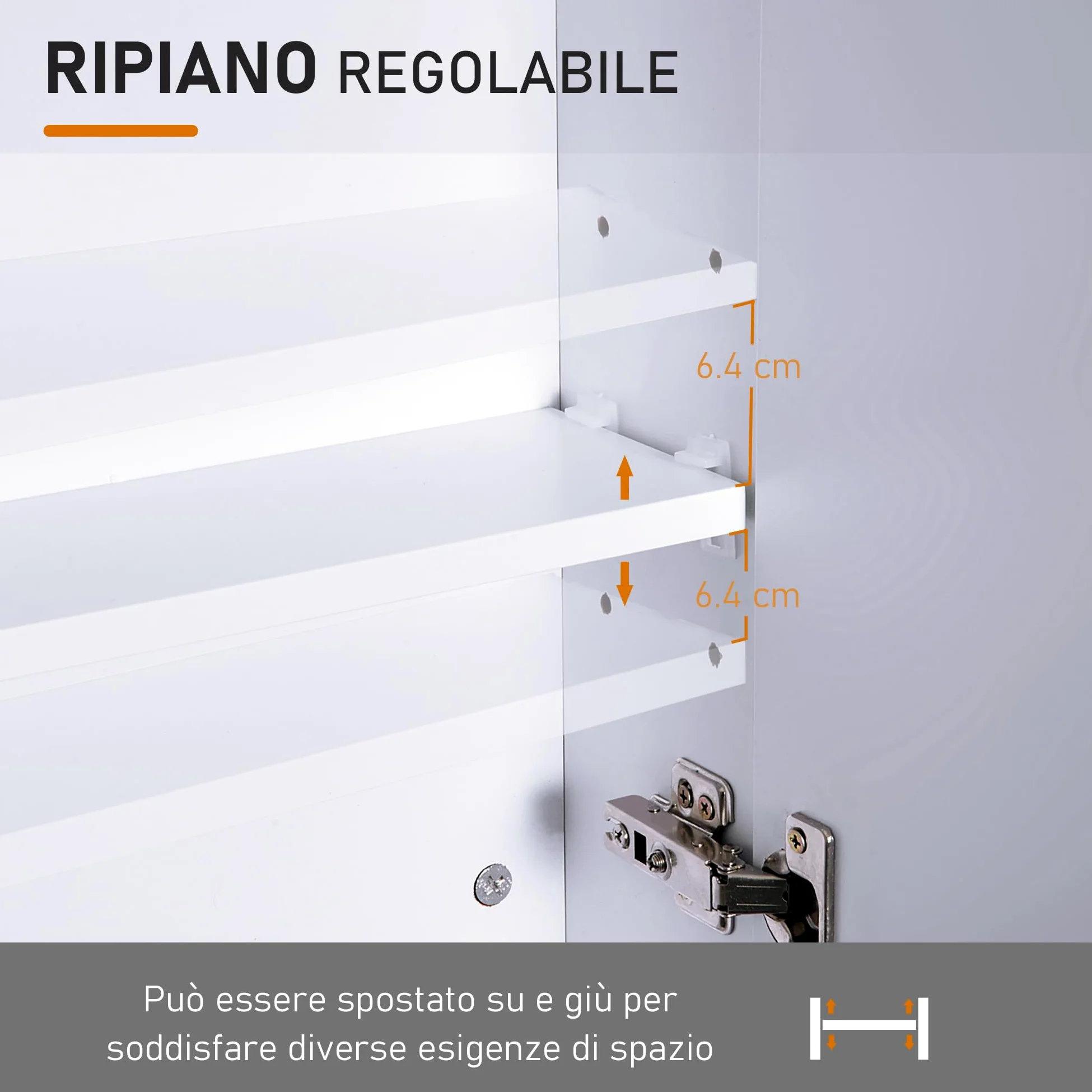 HOMCOM Armadietto Pensile da Bagno Due Ante con Specchiera e 2 Ripiani Interni, Mobiletto Bagno con Specchio e Soft Close in MDF, 60x15x75 cm, Bianco