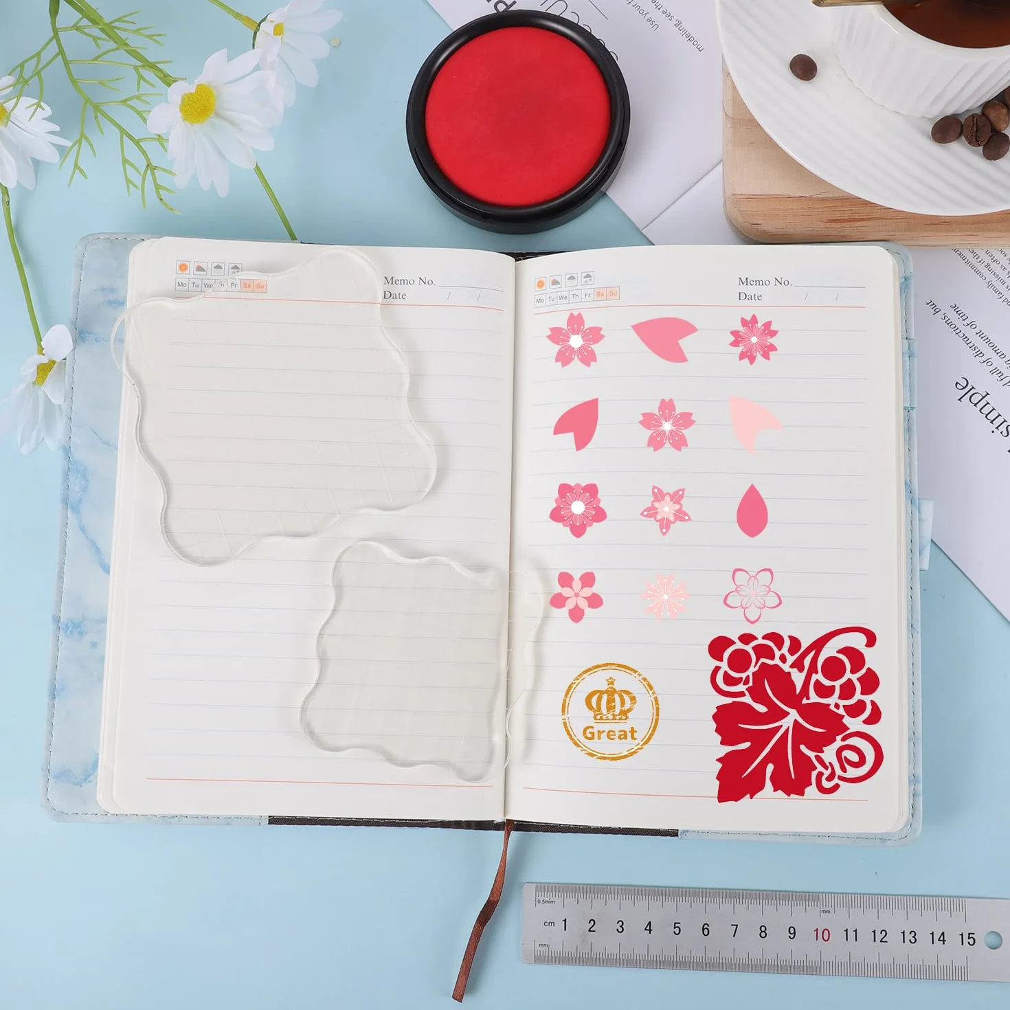 Set di 3 Blocchi per Timbri Trasparenti, Blocco Acrilico per Timbri con Griglia Timbri Trasparenti per Scrapbooking Album Fotografici Artigianato