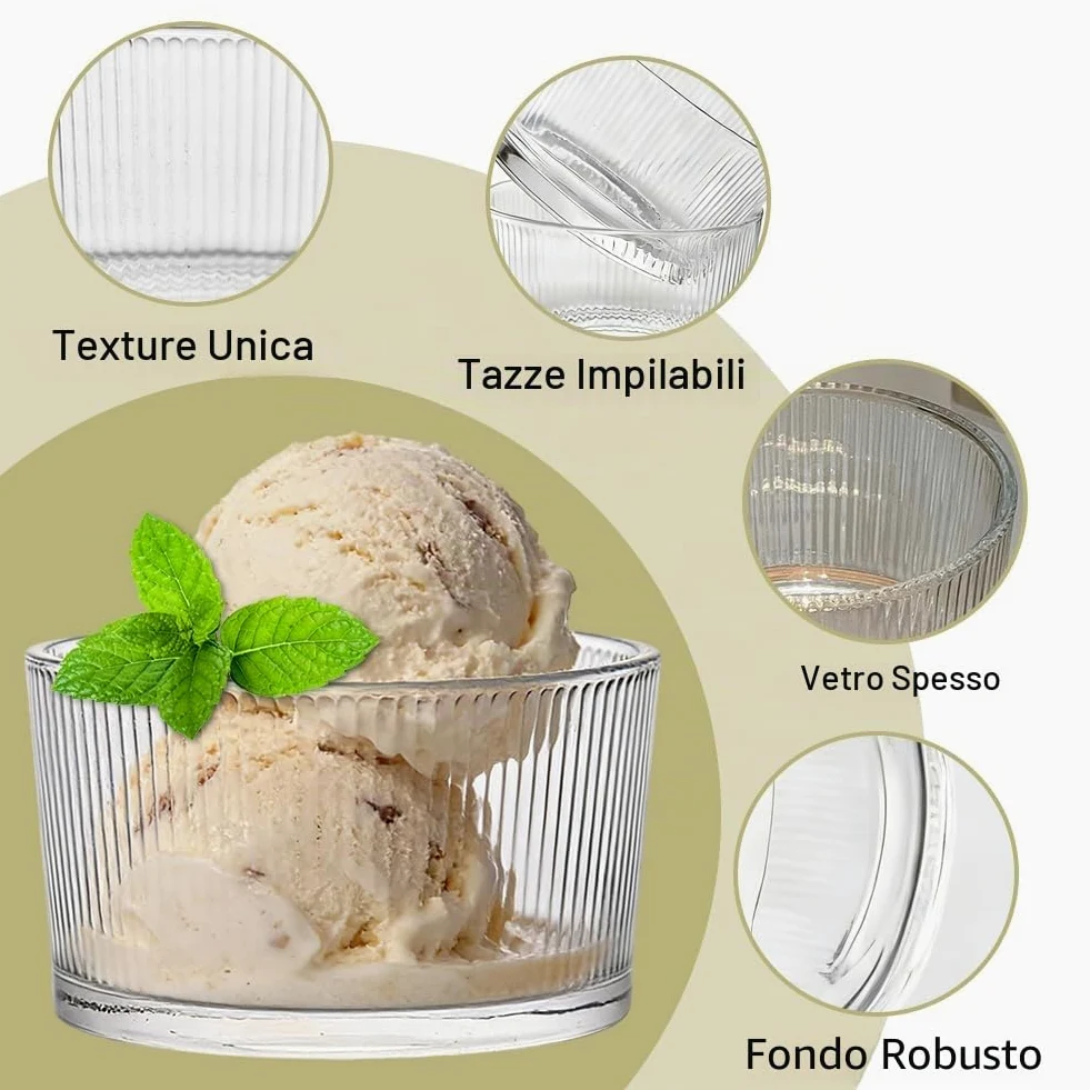 FARYODI Set di 8 bicchieri da dessert trasparenti da 200 ml, piccole ciotole da dessert in vetro, per tiramisù, panna cotta, gelati, budini, yogurt, marmellate e dolci