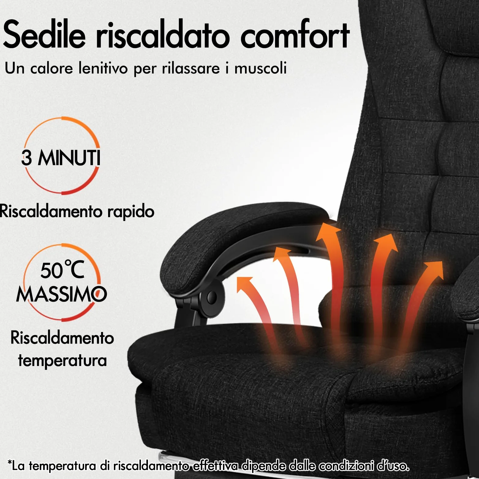 ALFORDSON Sedia Scrivania con Massaggio, Sedia Ufficio Ergonomica con Sedile riscaldato, Supporto Lombare e Poggiapiedi, Poltrona Girevole per Ufficio e Studio Sala Riunioni, Tessuto(Nera)