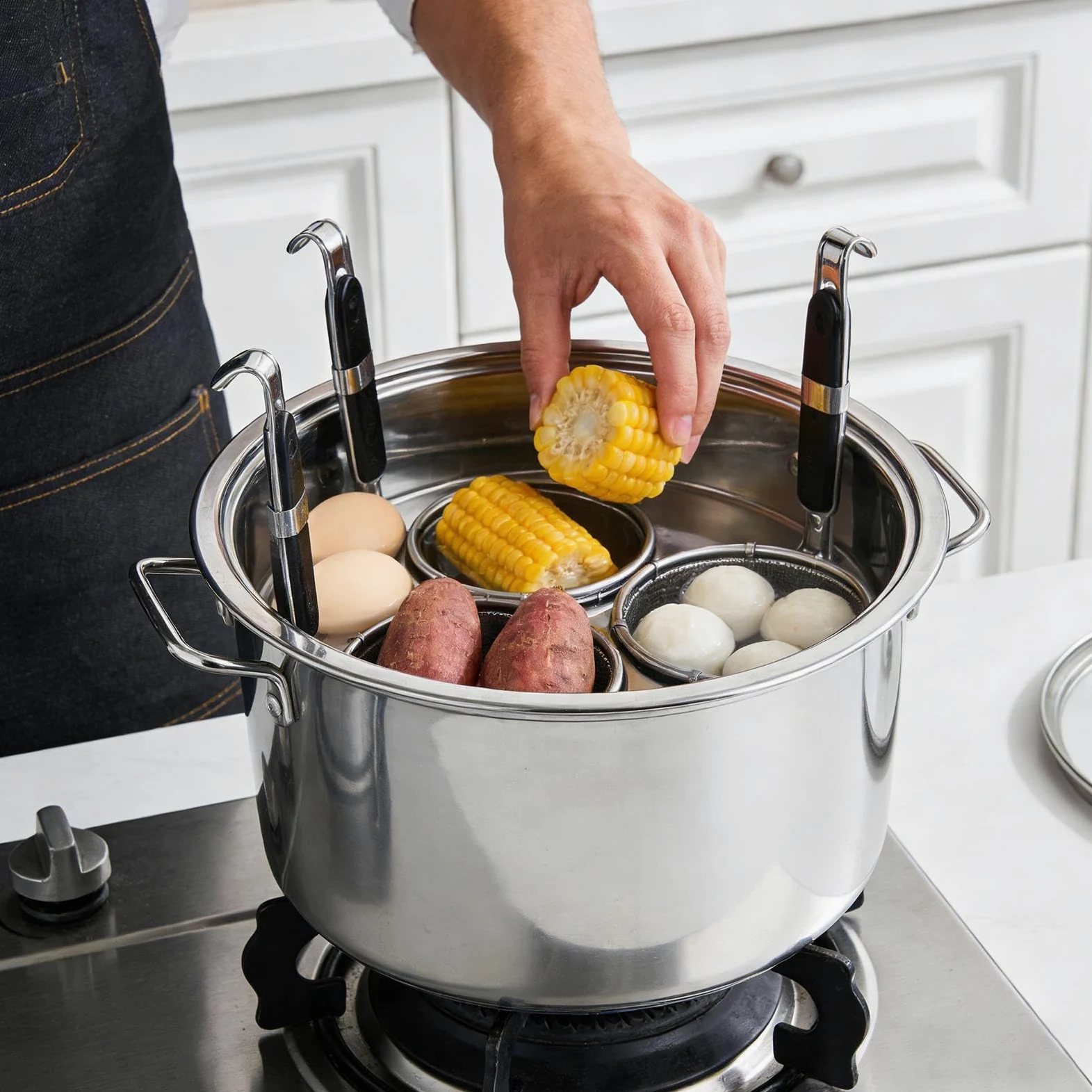 Pentola per Pasta con Colino Utensile Da Cucina In Acciaio Inossidabile | Pentola Alta con Colapasta Integrato Adatto A Casa Famiglie Impegnate Preparazione Pasti Feste