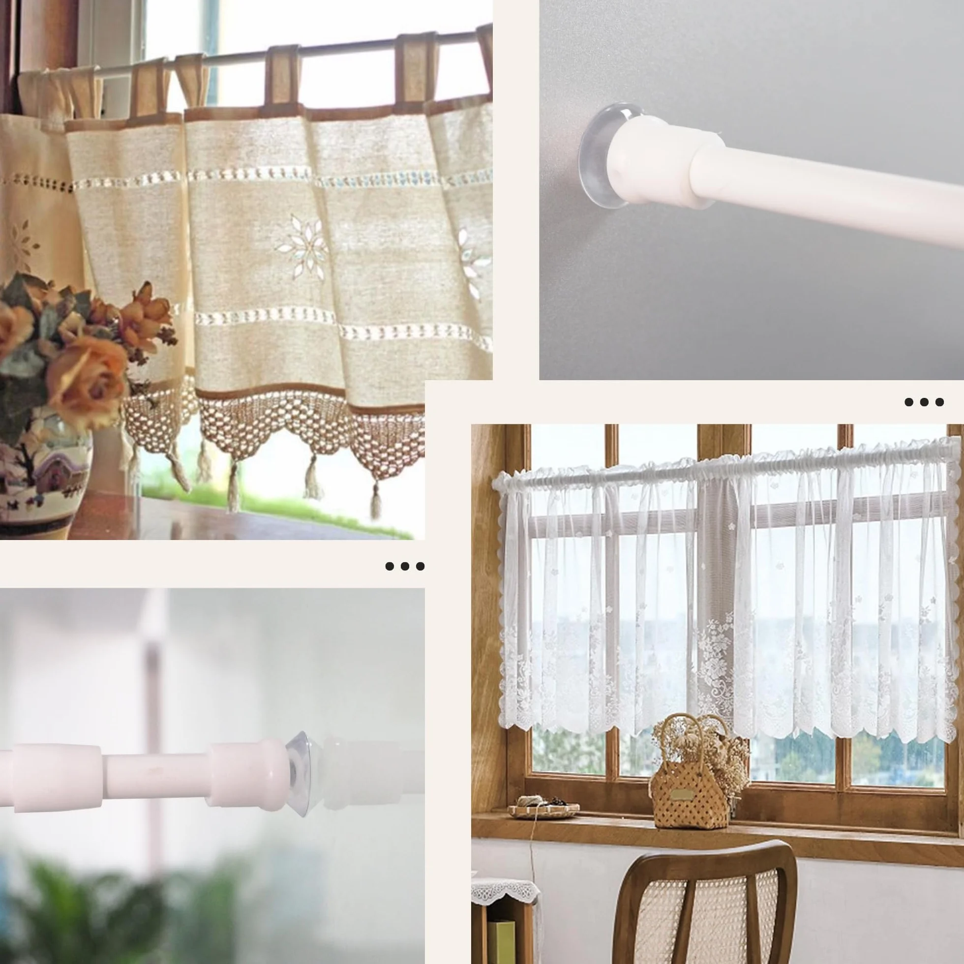 Aste per Tende Senza Forare Bistrot Con Morsetto Ventose Viti 30-45 cm Bianco Confezione da 2