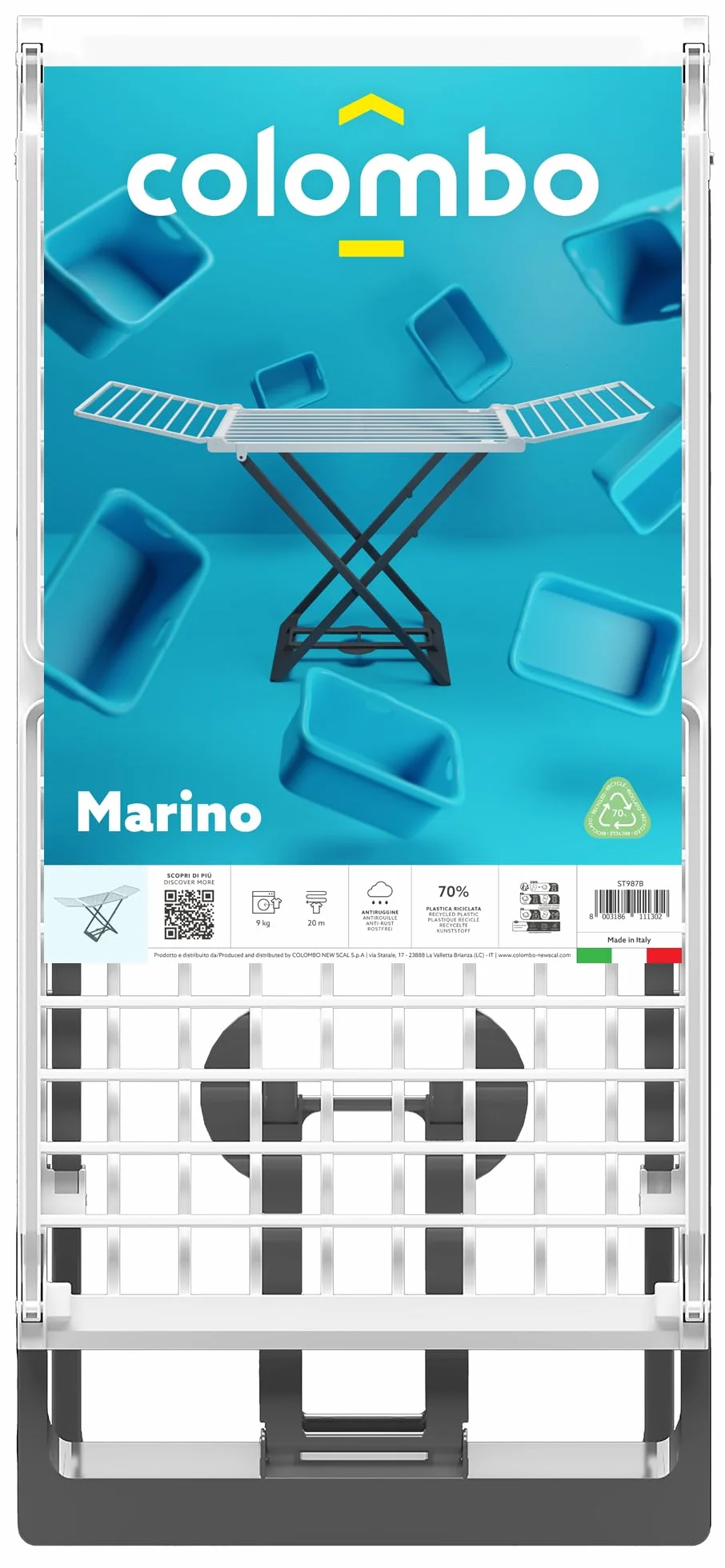 Colombo Stendino da Terra Marino | Stendibiancheria da Pavimento in Resina da Interno ed Esterno, Ali Estensibili, 20 Metri di Stenditura, Made in Italy