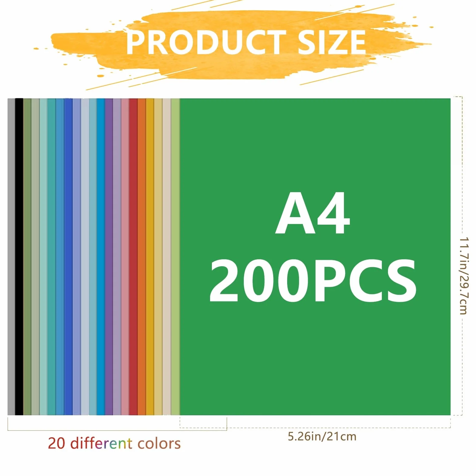Carta A4 Colorati 20 Colori 200 Fogli 70 g/m² per Origami 21x29.7 cm
