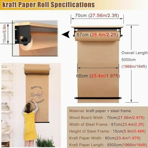 Espositore per rotolo di carta kraft con taglierina e tavola in legno per menù e offerte speciali per ufficio