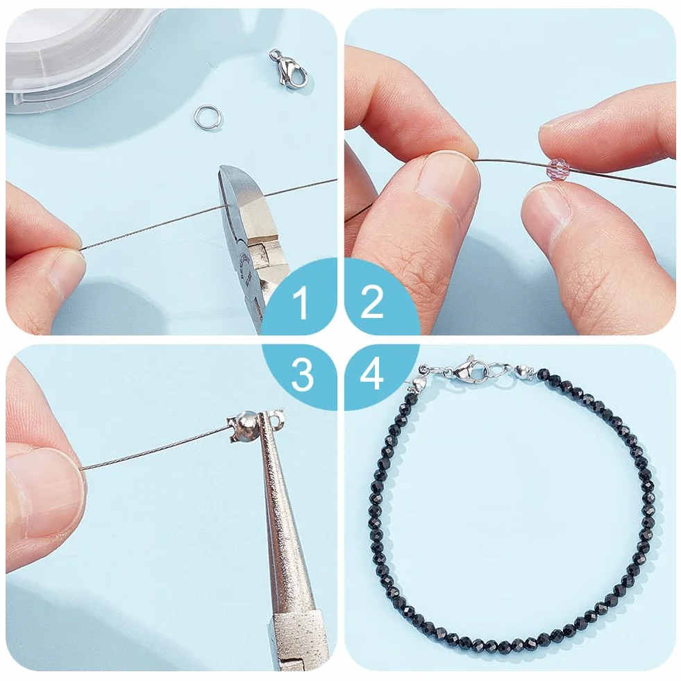 BENECREAT Filo Perline Acciaio Inossidabile 0.38mm 7 Fili 200 Anelli Congiunzione 50 Perline Cricchetto 30 Fermagli Moschettone Creazione Gioielli