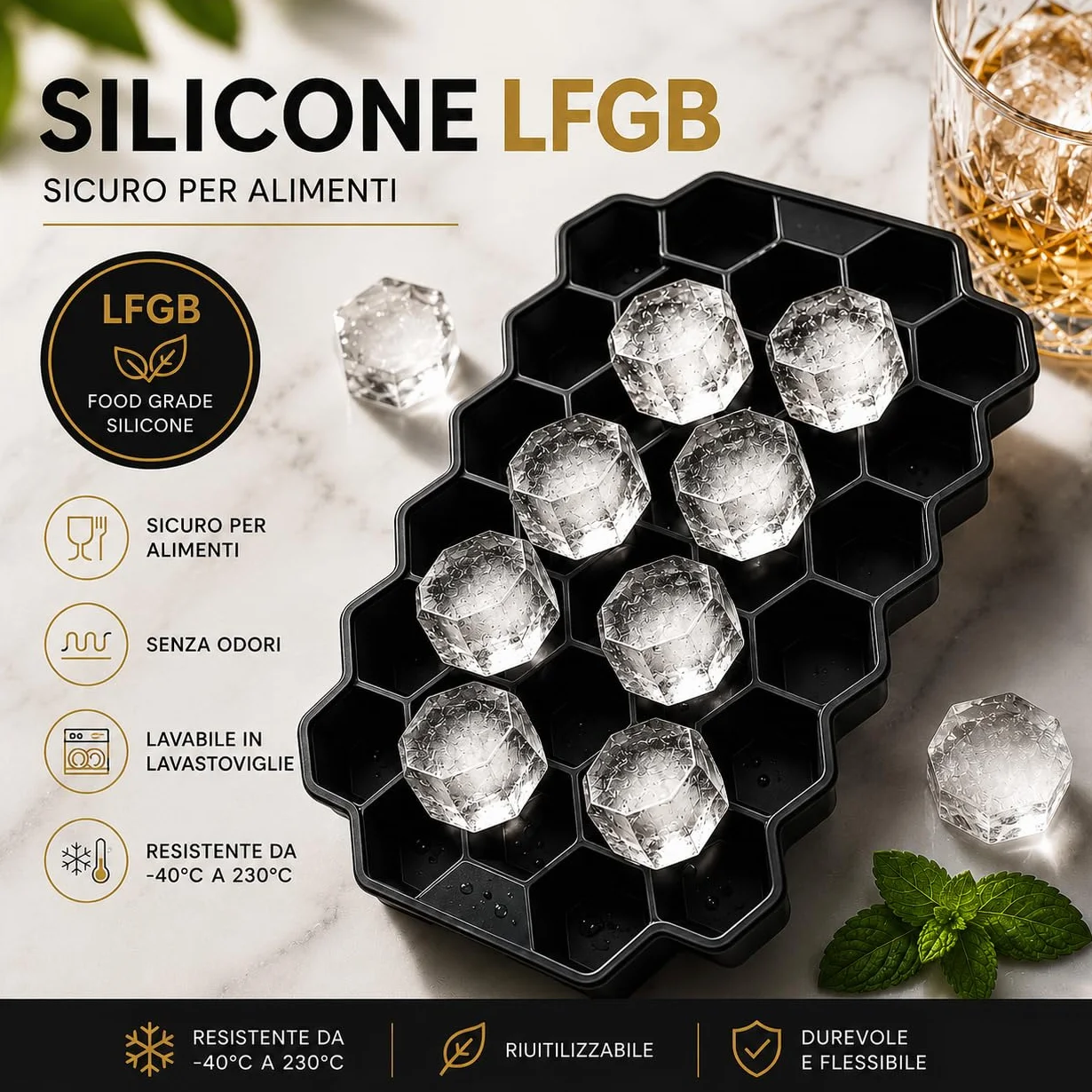 Stampi Ghiaccio in Silicone con Coperchio Set 2 Impilabili BPA Free 74 Cubetti Facile Rilascio Salvaspazio