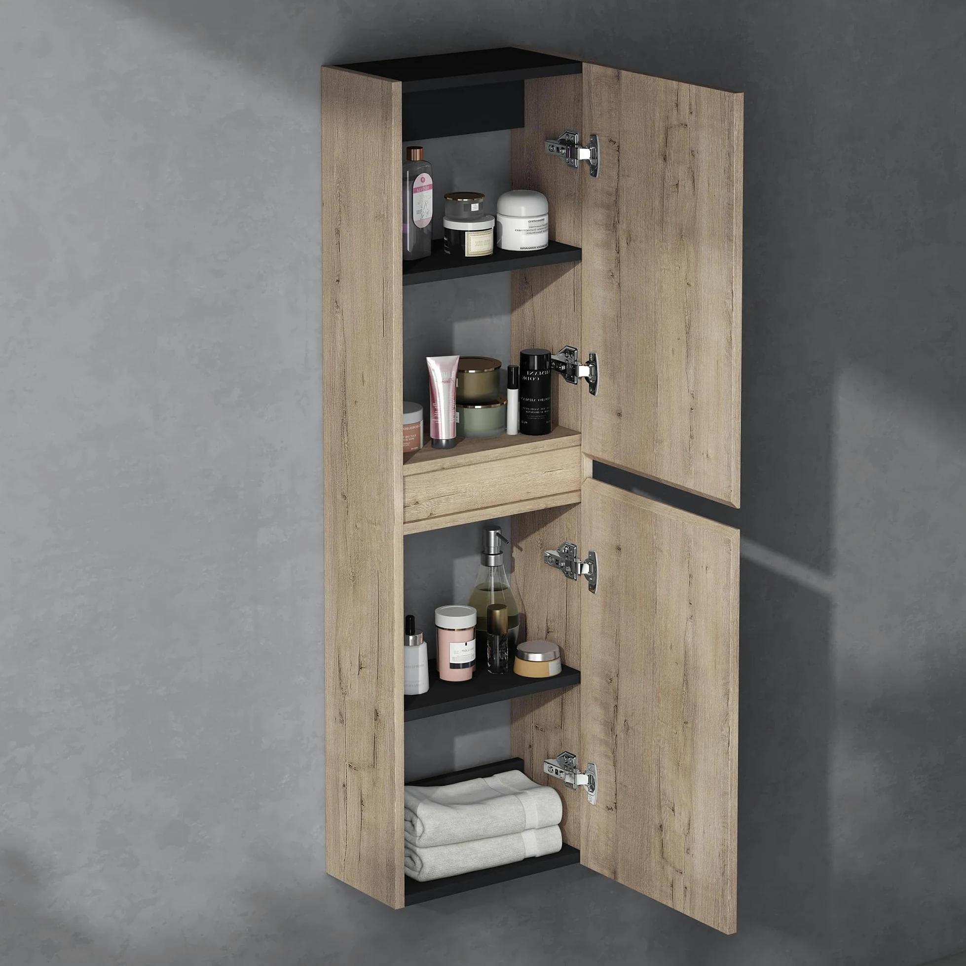 doporro Armadio Colonna Bagno 35x20x120cm, Mobile Bagno Alto Multiuso con 2 Ante e 4 Vani, Rovere chiaro, Verona