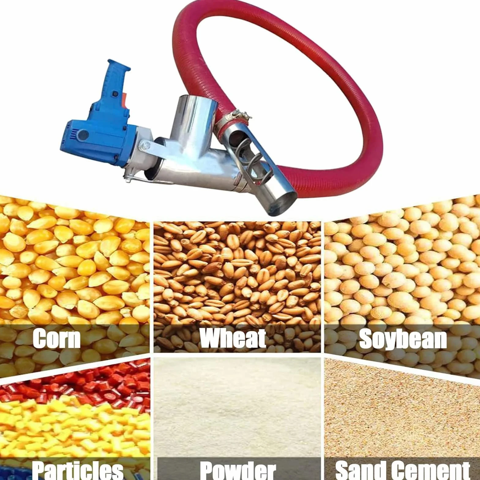 Macchina per aspirazione di cereali Macchina per pompaggio di cereali di grandi dimensioni per uso domestico Tubo flessibile ispessito Trasportatore di cereali Coclea trasportatrice a vite (blu 2 m)