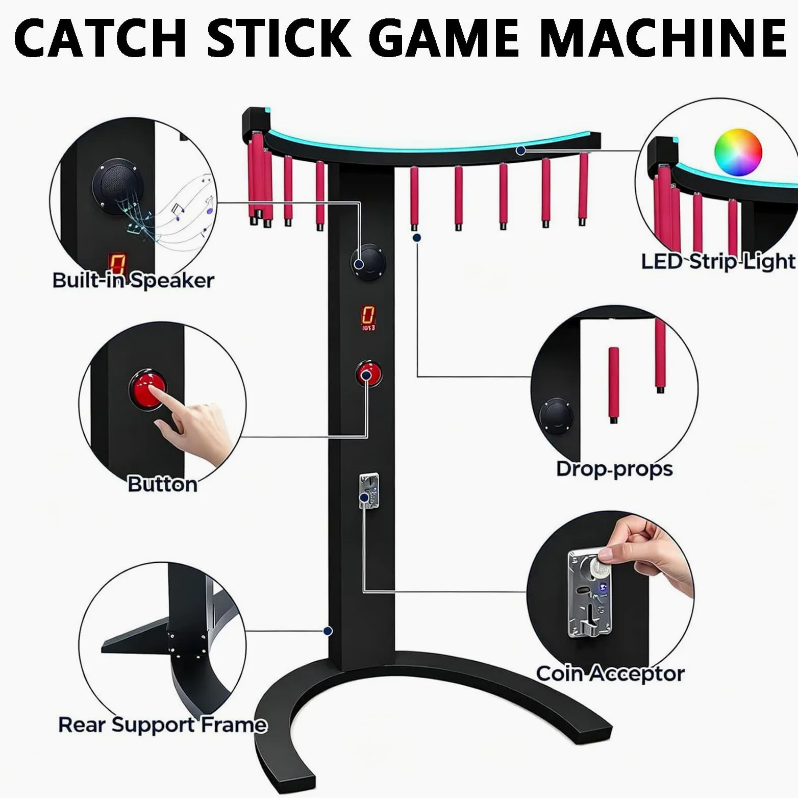 Reflex Reaction Stick Game, allenamento di coordinazione occhio-mano, velocità regolabile con display LED per conto alla rovescia e musica per feste e carnevale