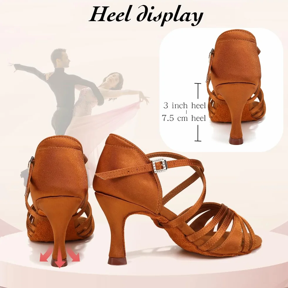 Scarpe da Ballo Latino Americano per Donne Punta Aperta Tacco 7.5 cm