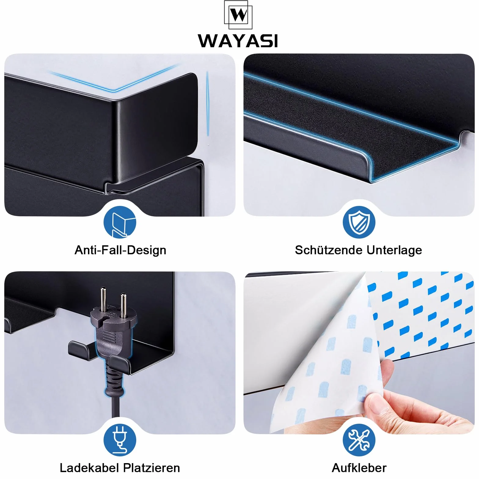 Supporto Phon Da Parete, Lo Stent Asciugacapelli È Adatto Per Gli Accessori Styler Curling Device, Supporto Autoadesivo Per Asciugacapelli, Porta Phon Bagno (Nero)