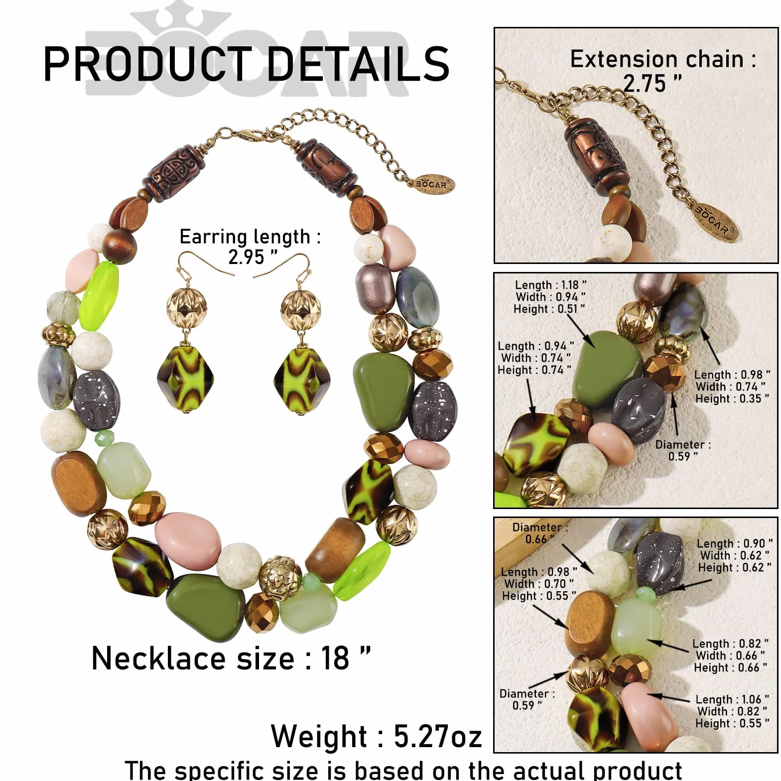 Bocar Collana a 2 strati con perline grosse alla moda, idea regalo per donne, Legno Vetro Resina Acrilico, Nessuna pietra preziosa (NK-10384)