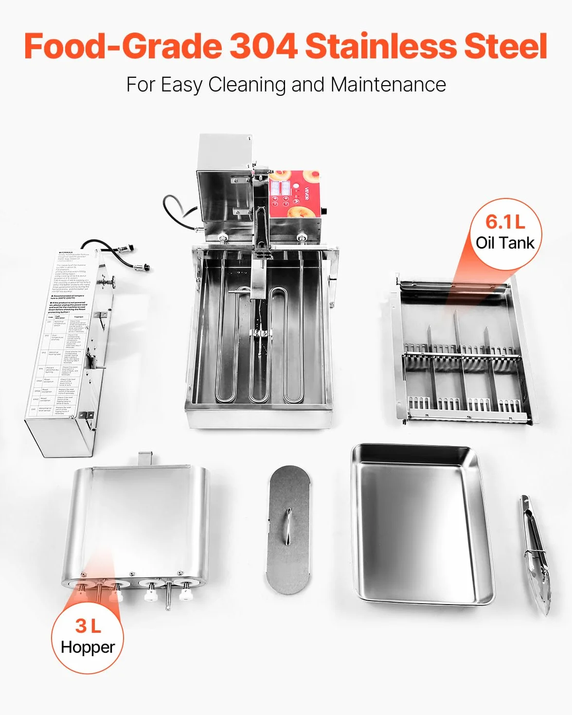 VEVOR Macchina Automatica per Ciambelle, Attrezzatura Commerciale per Ciambelle a 4 File, Macchina in Acciaio Inox Intelligente per Ciambelle Elettrica ad Alta Potenza da 240 Pezzi Ogni Ora