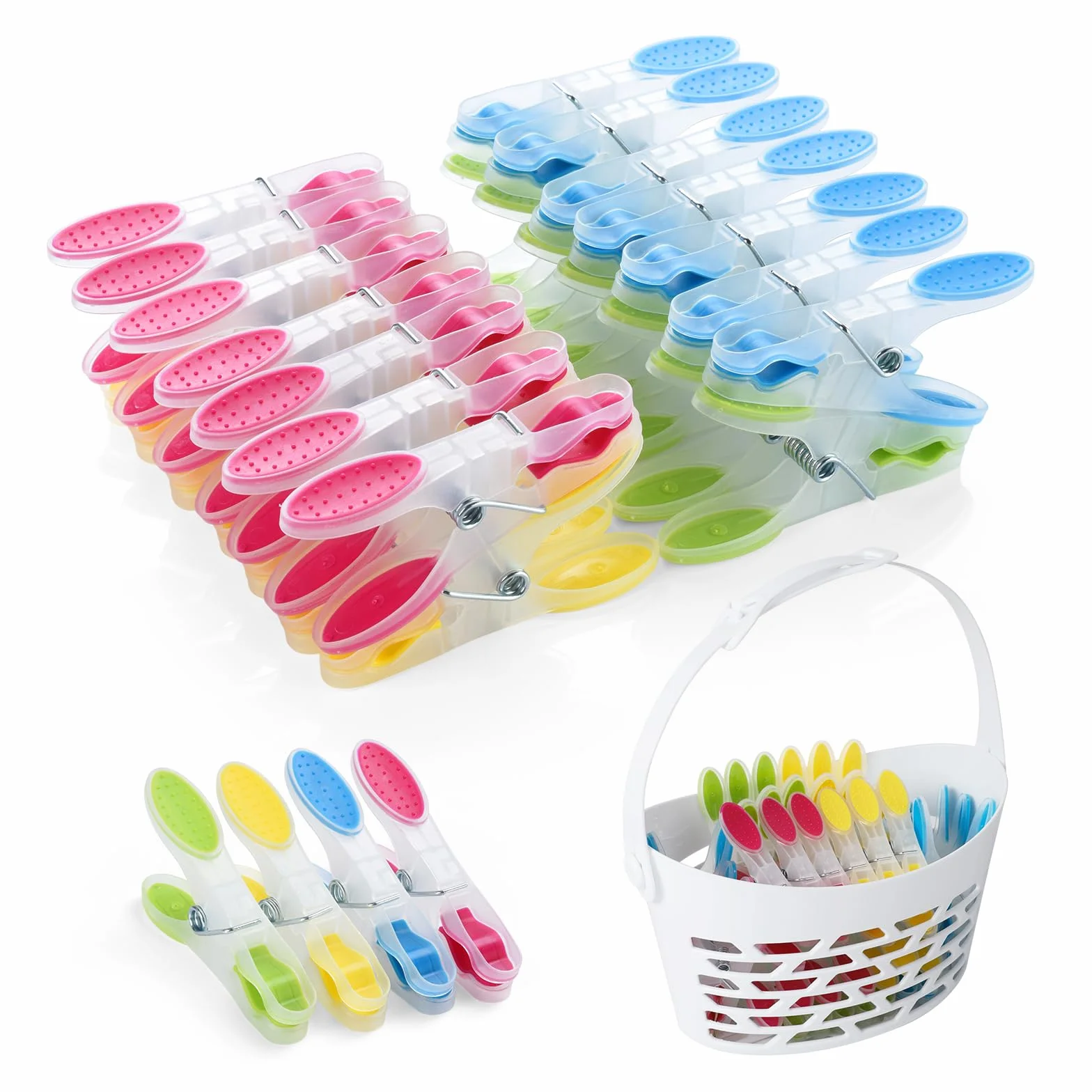 AiQInu 40 Pezzi Mollette per Bucato con Cestino, Plastica Clothes Pegs con Silicone Antiscivolo, Molletta Multicolore Non Lascia Segni per Biancheria Intima Pantaloni T Shirts Calze