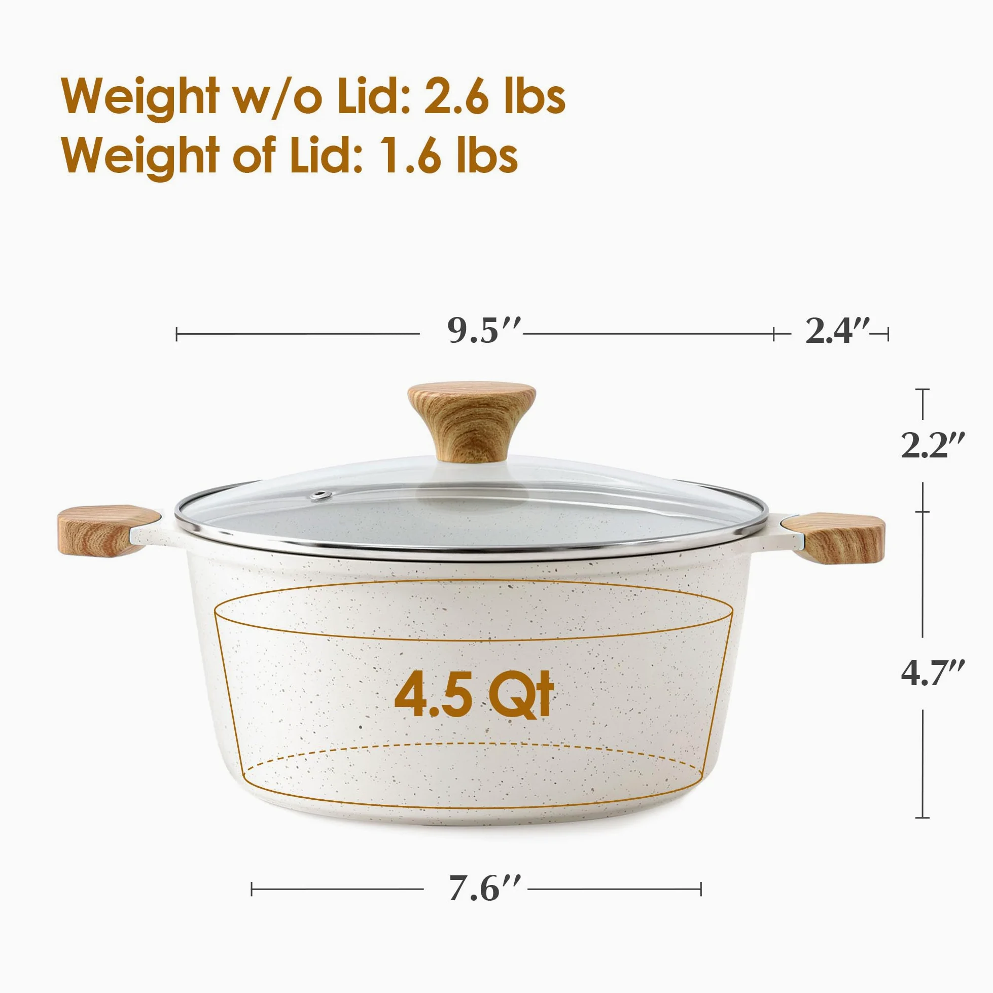 SENSARTE Pentola in ceramica antiaderente con coperchio, pentola a induzione da 4,5 litri con coperchio in vetro temperato, pentola per zuppe e farina d'avena, casseruola per pasta, priva di PFAS e