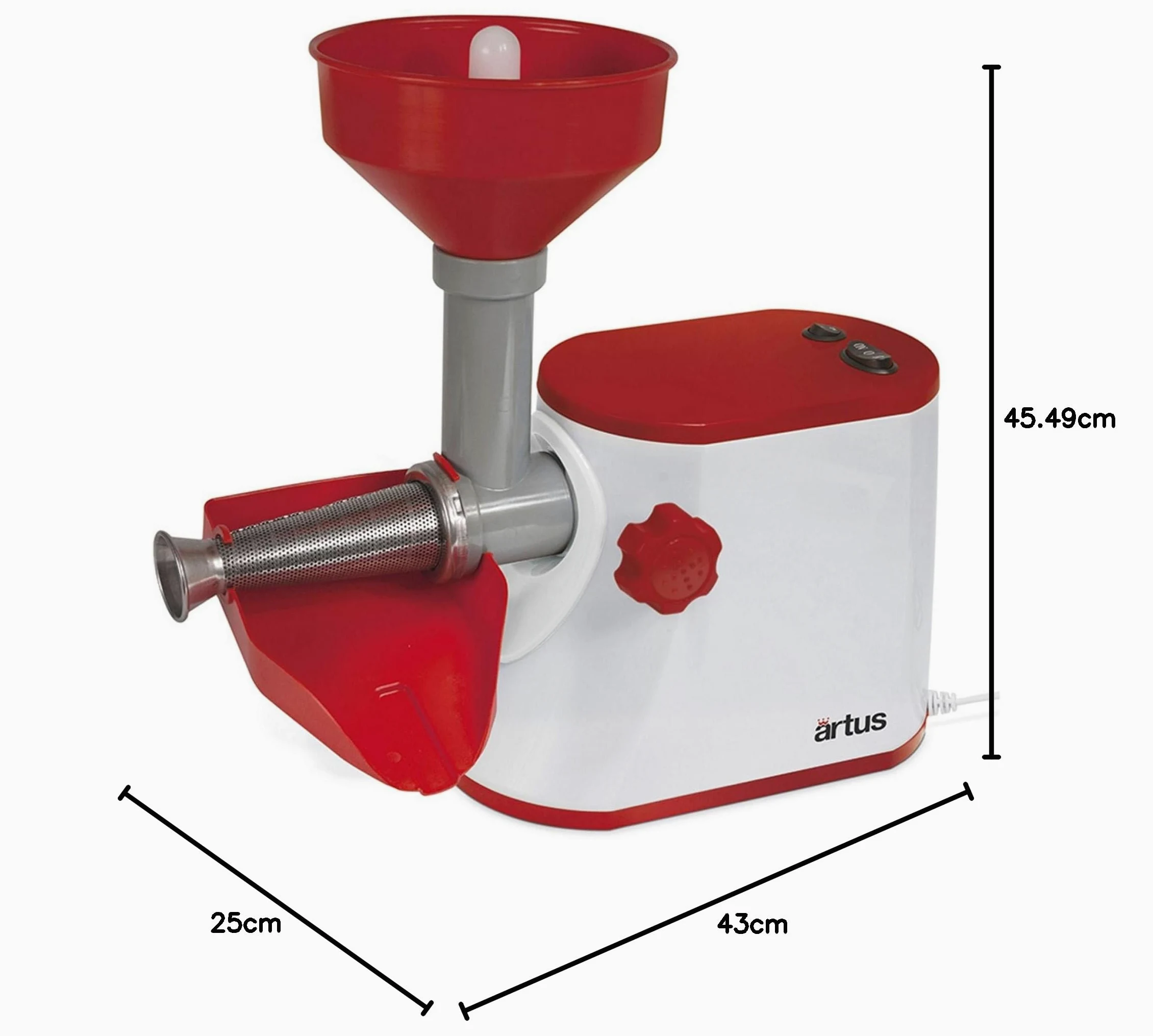 Artus S15 Passapomodoro Elettrico per Passata di Pomodoro 250W, Bianco/Rosso