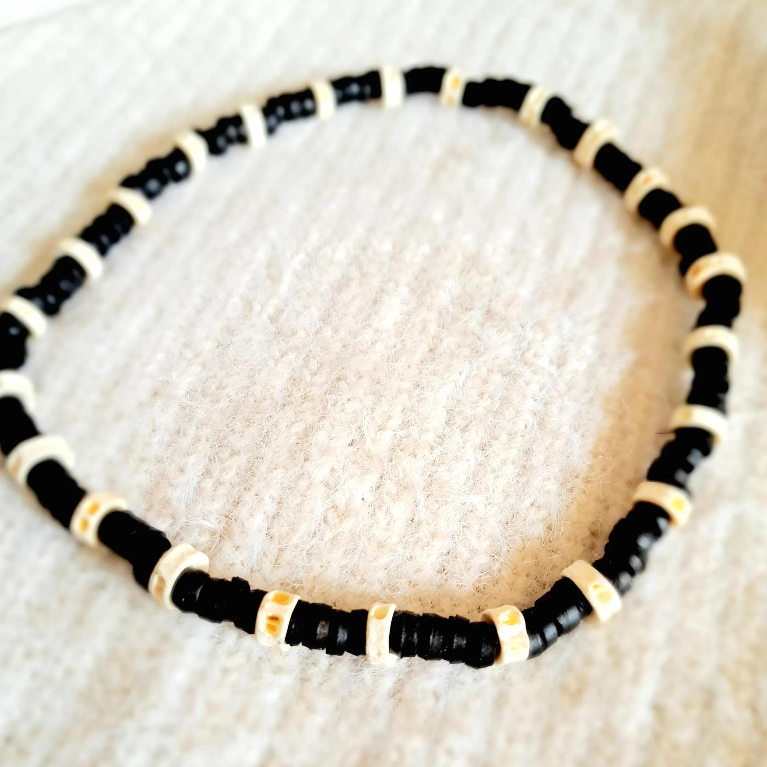 Funight Collana Surf Surfista Coco Etnico Legno Perle di Coco Girocollo Tribale Ciondolo Uomo Donna Bambino Nero Bianco, Legno, Perla