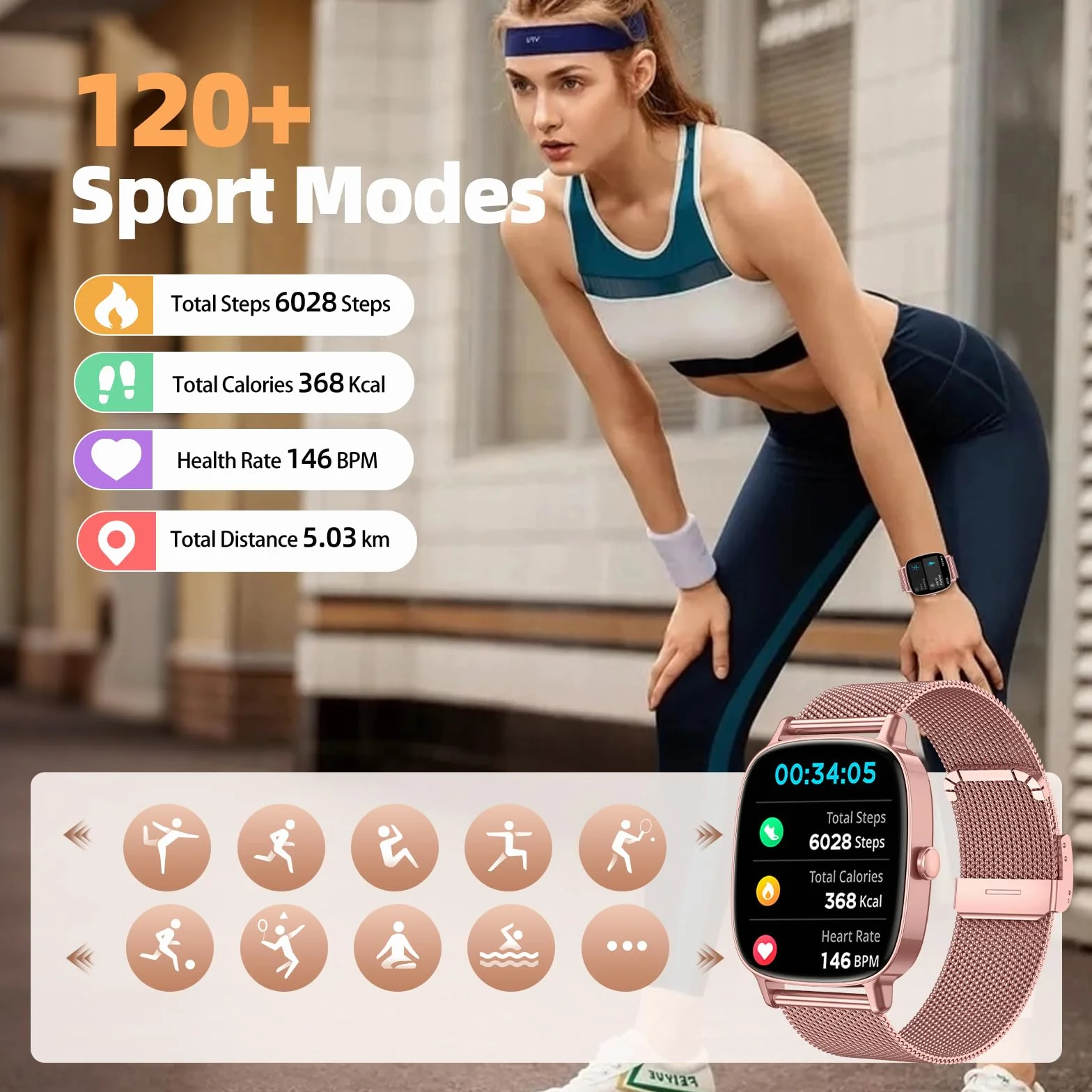 coioc Smartwatch Donna,2 Cinturini,Risposta/Effettuazione Chiamate,Schermo Ultra Nitido1.85'' HD,Fitness Tracker Frequenza Cardiaca/Sonno/SpO2,Compatibile IOS/Android,120+Modalità Sportive,IP68