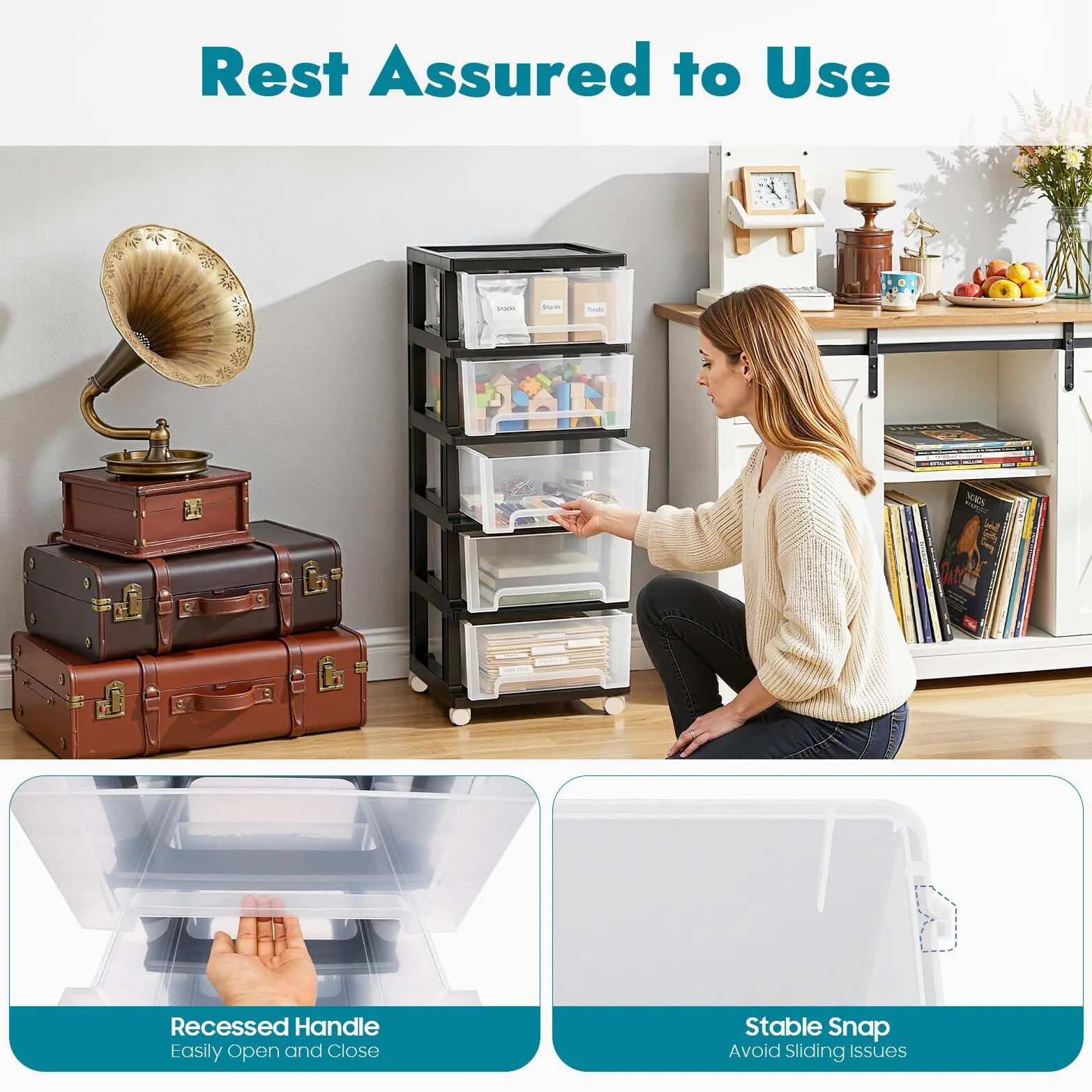 Organizer con 5 cassetti, per camera da letto, cassettiera, cassettiera con ruote, per corridoio, soggiorno, bagno, scuola, ufficio