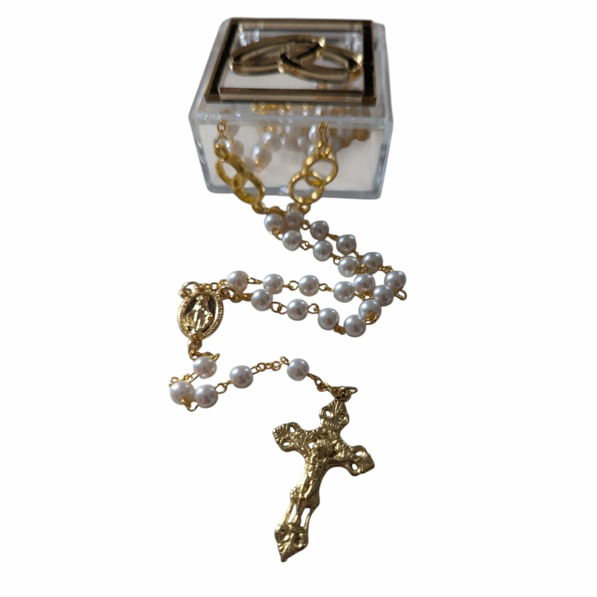 OVUNQUE PROTEGGIMI Rosario di Nozze, Rosario Devozionale per Anniversario di Matrimonio, Rosario con Simbolo delle Fedi Nuziali, Corona degli Sposi, Rosario Medaglia Miracolosa