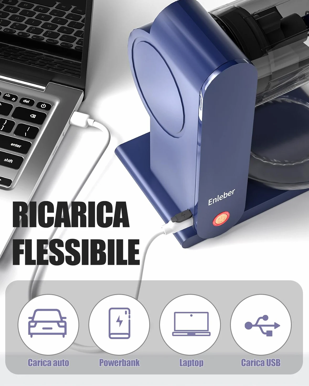 Enleber Tritaghiaccio Elettrico,Tritaghiaccio per Granite e Macchina per Granita,Macchina del Ghiaccio Ideale per Granite,Cocktail e Sorbetti -Blu Scuro