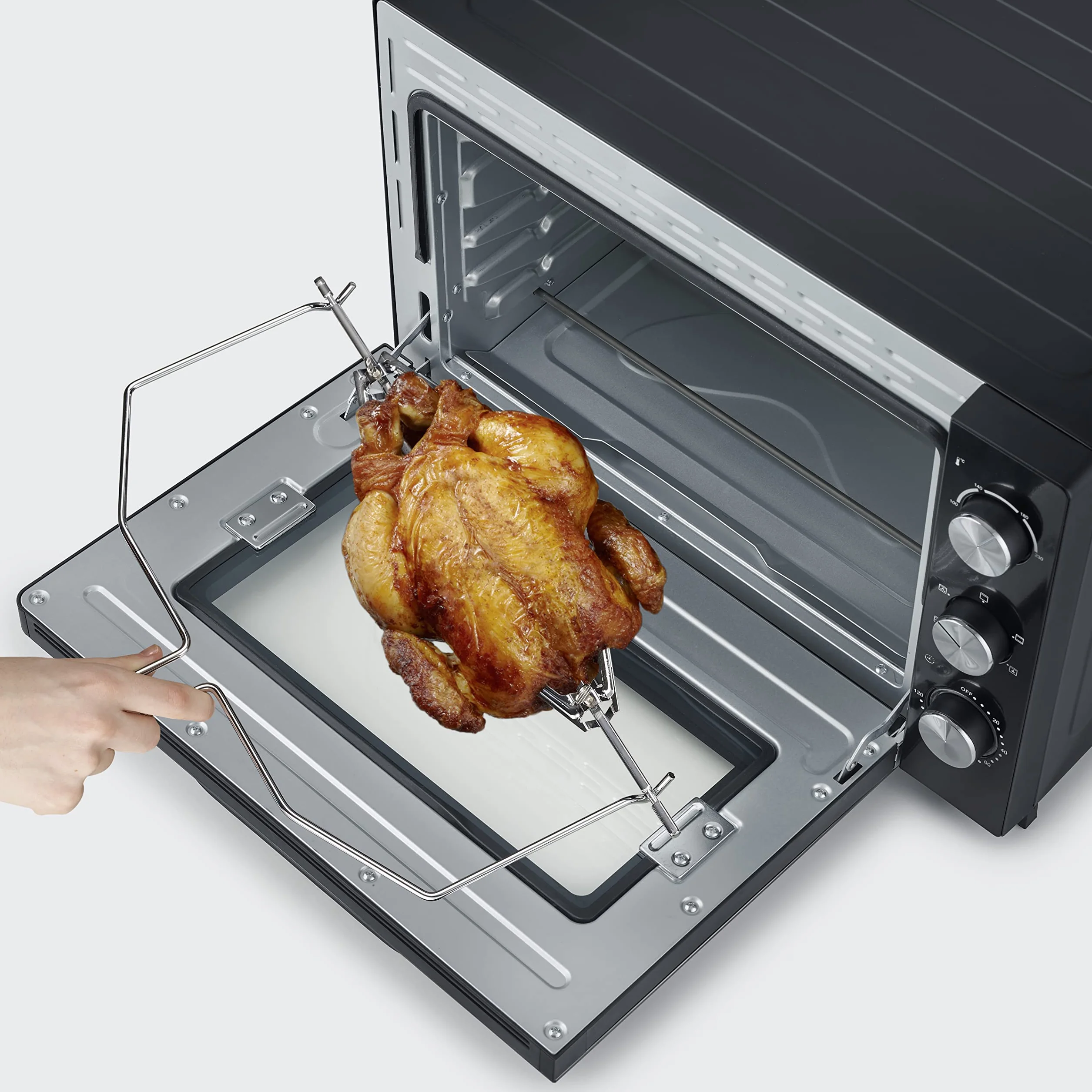 SEVERIN Forno Elettrico Ventilato XXL 60 Litri 2200W 100-230°C Timer 120 min Pietra Refrattaria Girarrosto Luce Interna 6 Modalità Nero TO 2073