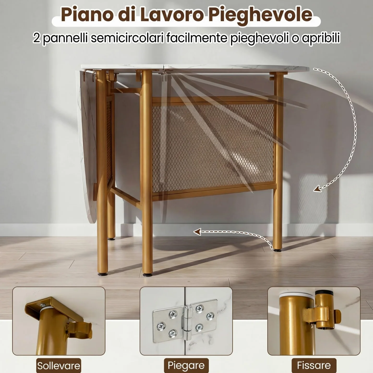 COSTWAY Tavolo da Pranzo Pieghevole per 6-8 Persone, Tavolo Consolle Estensibile Salvaspazio con Ali Ribaltabili con Ganbe in Metallo per Cucina e Soggiorno, 150 x 80 x 76 cm (Bianco)