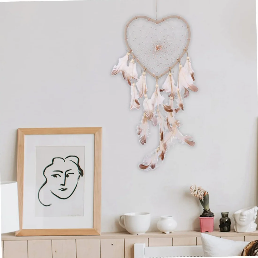 Acchiappasogni a forma di cuore con piume per parete camera da letto