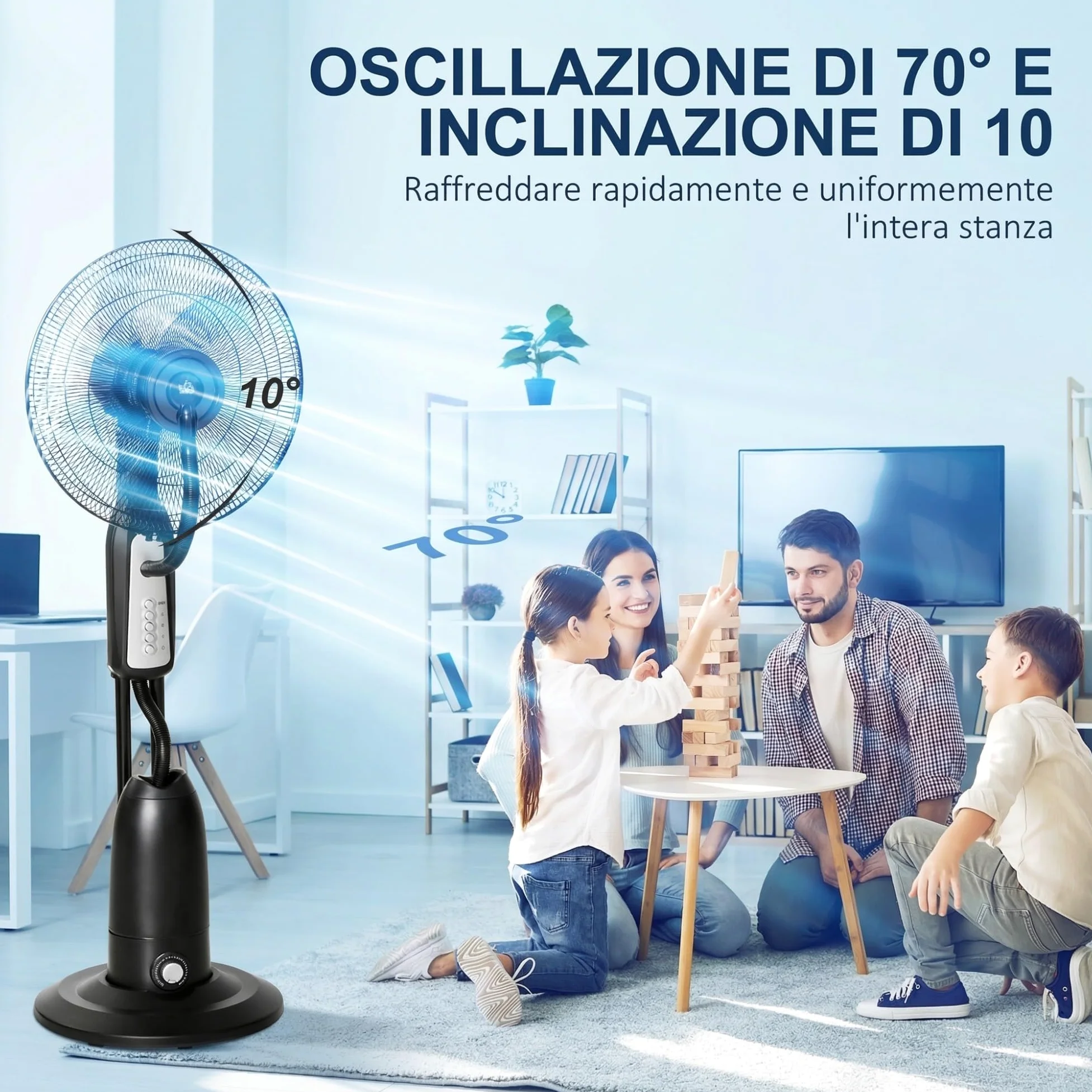 HOMCOM Ventilatore Nebulizzatore 90W con 4 Velocità e Serbatoio 2.8L, Ventilatore a Piantana con 4 Ruote, Metallo PE ABS, 44.5x44.5x120 cm, Argento e Nero