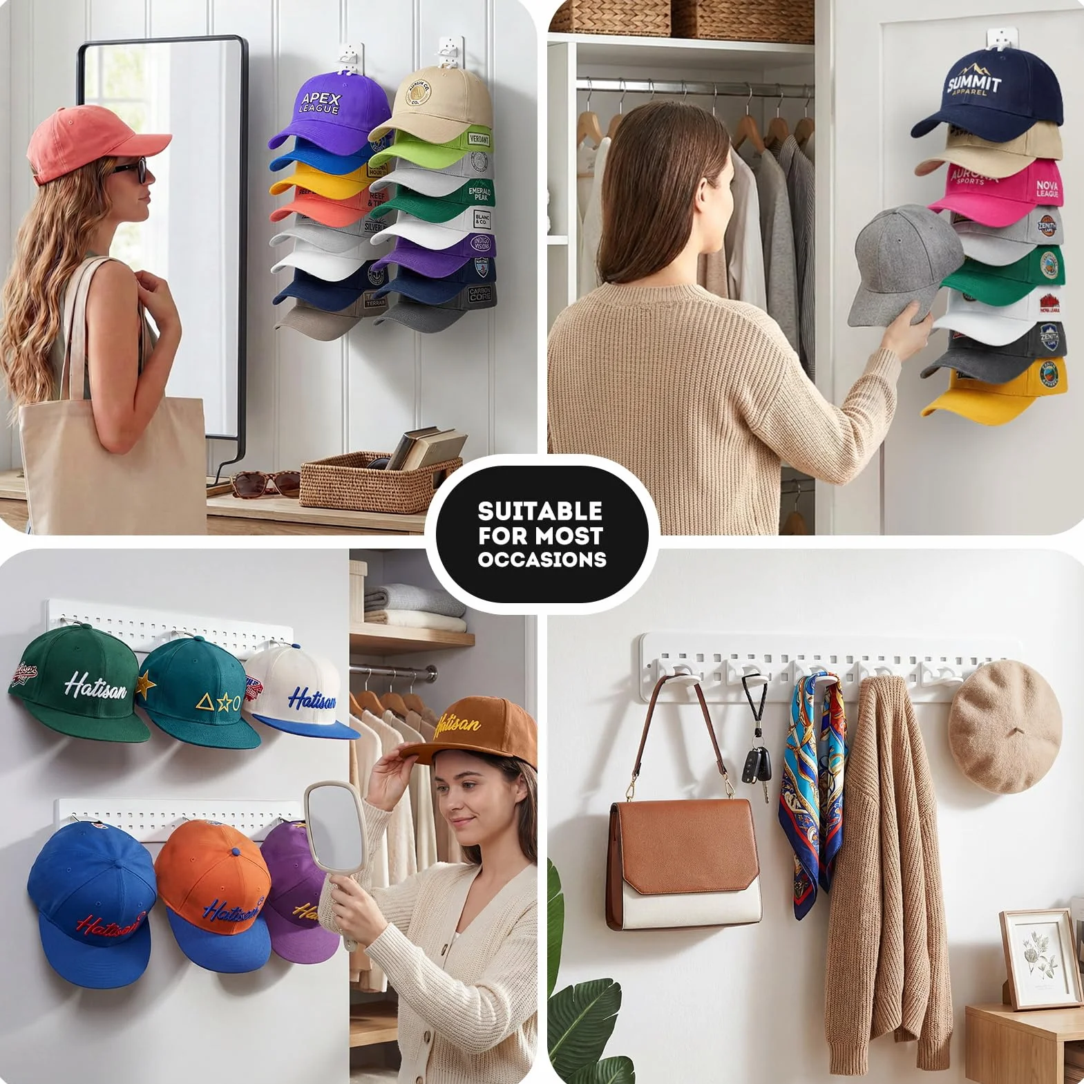 Jcocylse Porte Casquette – Support Casquette avec Crochets | Rangement Casquette pour Casquettes Casquettes et Casquettes de Baseball | Organizer per Cappelli e Cappelli per Fino a 22 Tappi