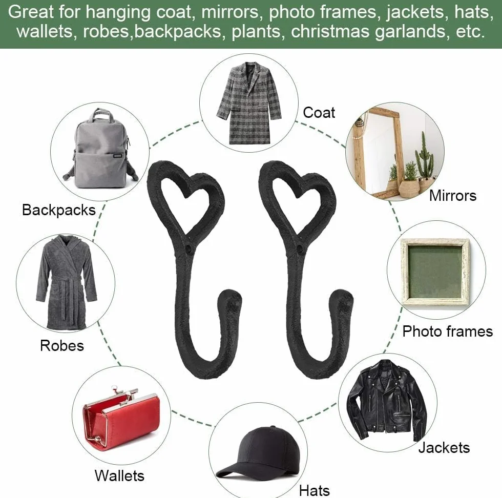 Ganci Appendiabiti in Metallo a Forma di Cuore, Set da 5, Stile Retrò, per Parete, Bagno, Cucina