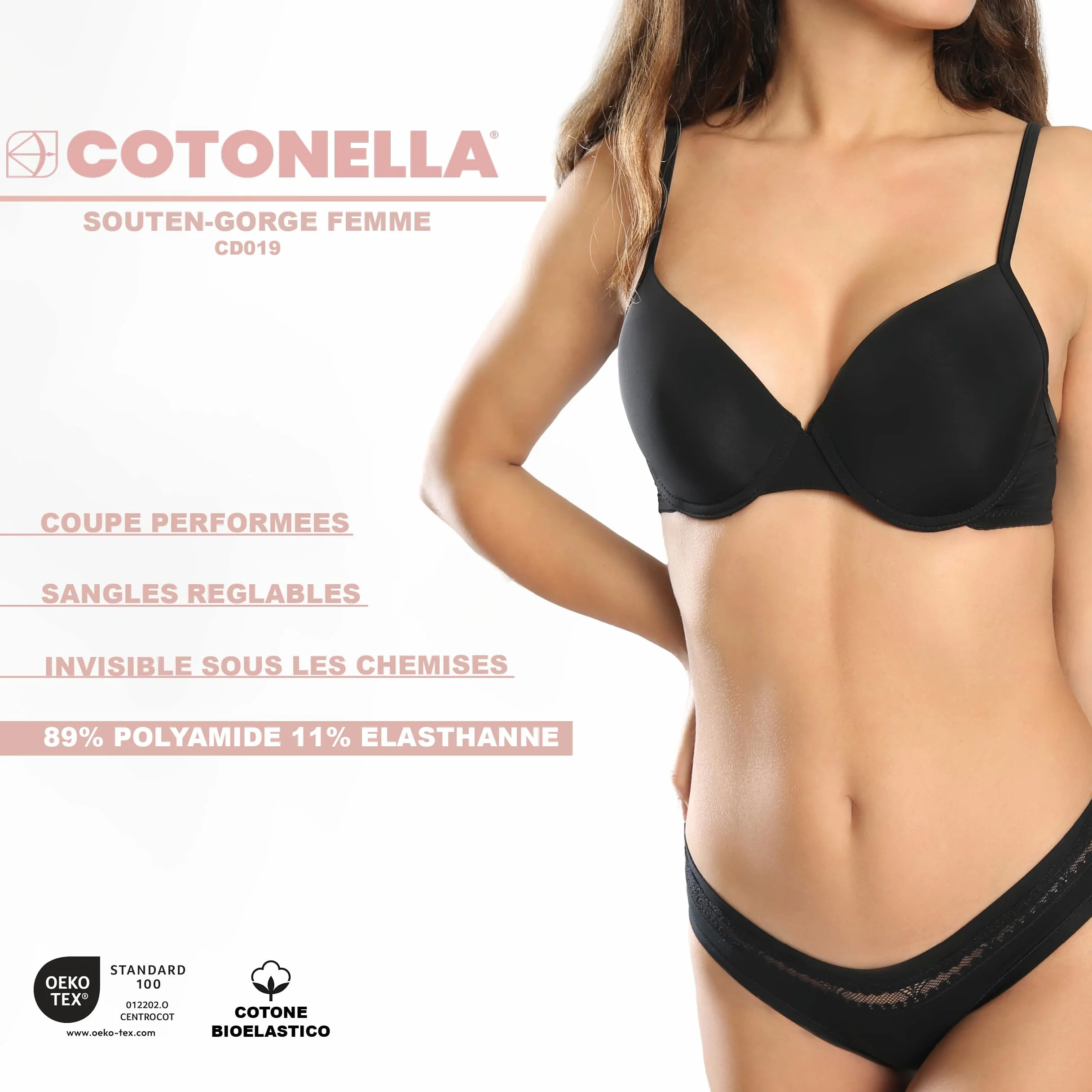 Cotonella Reggiseno Manuela Morbida Microfibra Stretch Coppe Imbottite Preformate Ferretto Spalline Regolabili