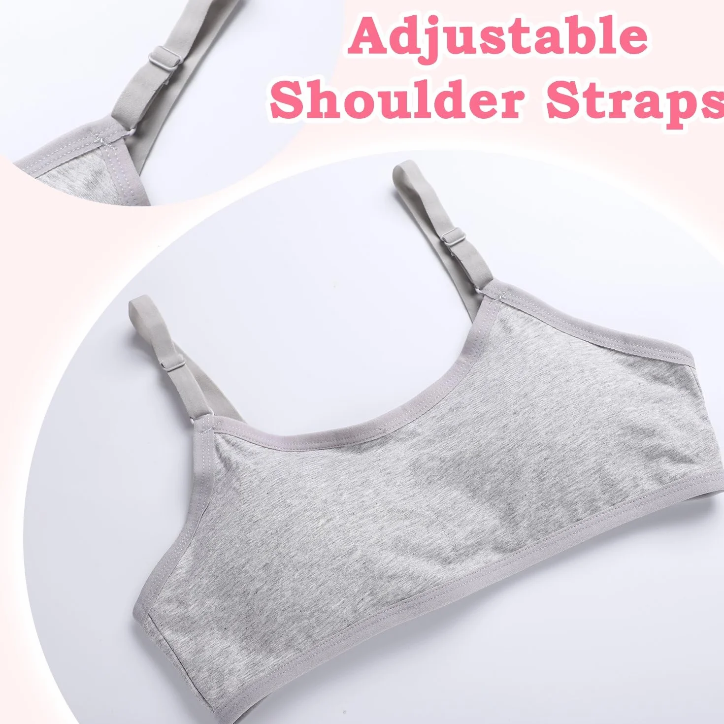 Reggiseno da Allenamento Senza Cuciture in Cotone per Ragazze con Spallacci Regolabili 10-16 Anni