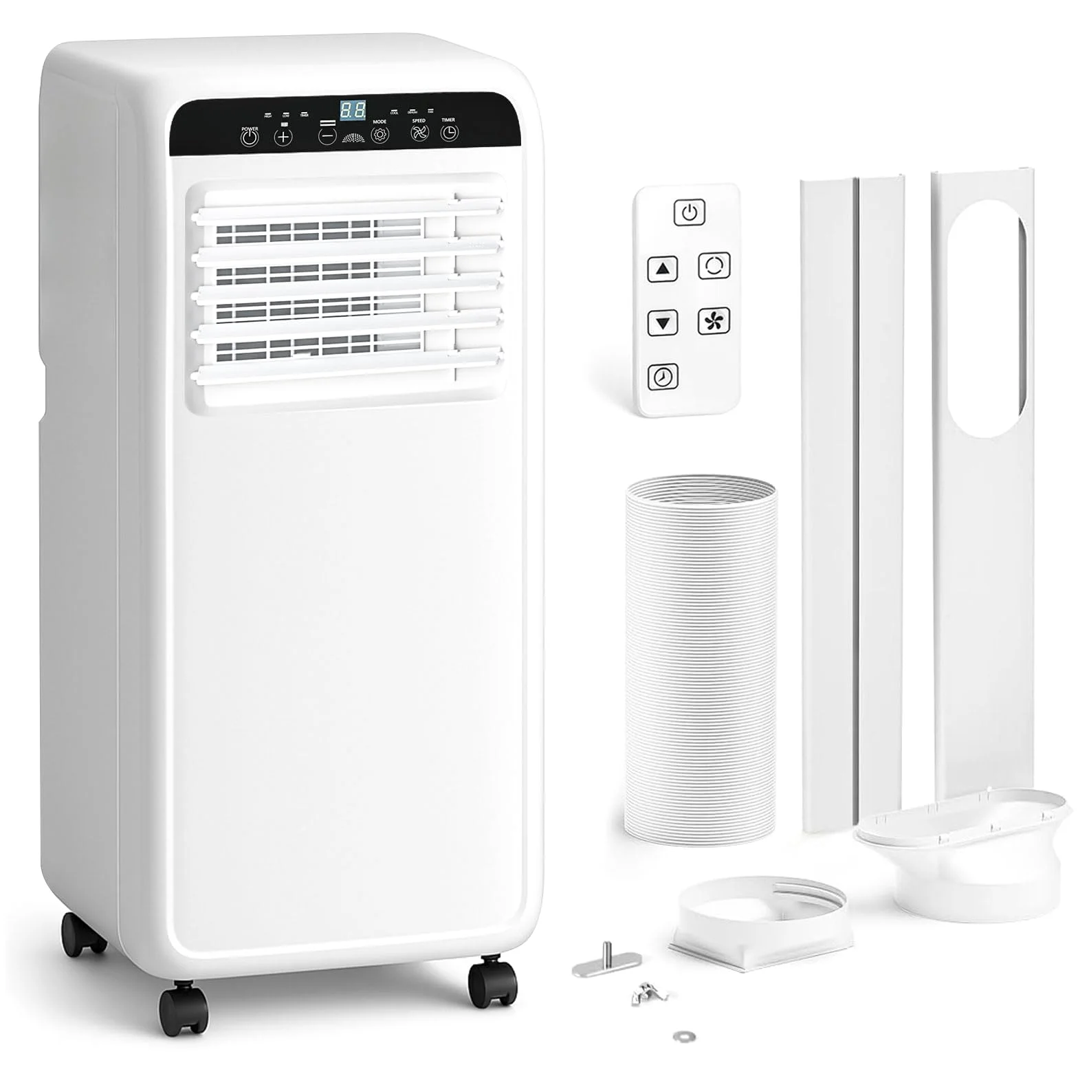 Climatizzatore portatile 9000 BTU 3-in-1 fino a 35 m²: raffreddamento, ventilazione e deumidificazione. Con telecomando, kit installazione, timer 24h e funzionamento silenzioso