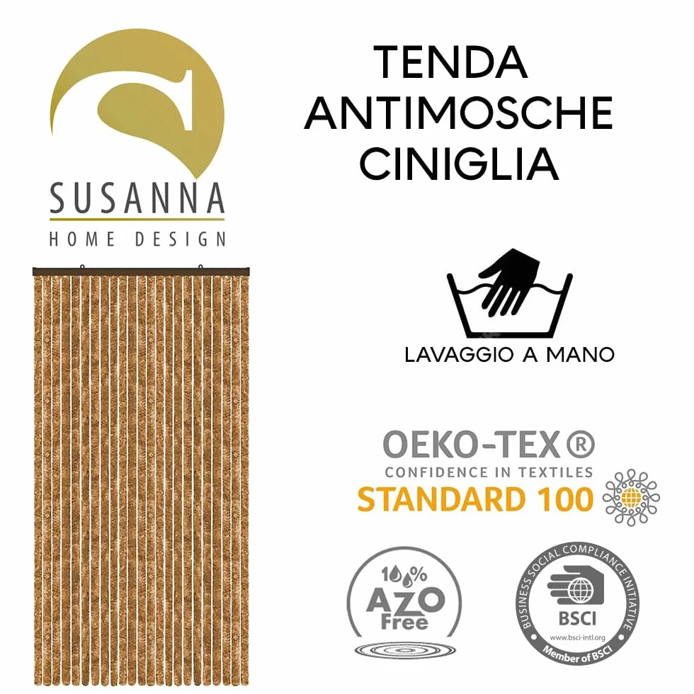Susanna Home Tenda Antimosca Antirumore Caduta Pannello Porta Finestra Casa in Ciniglia (BRONZO, 120X230)