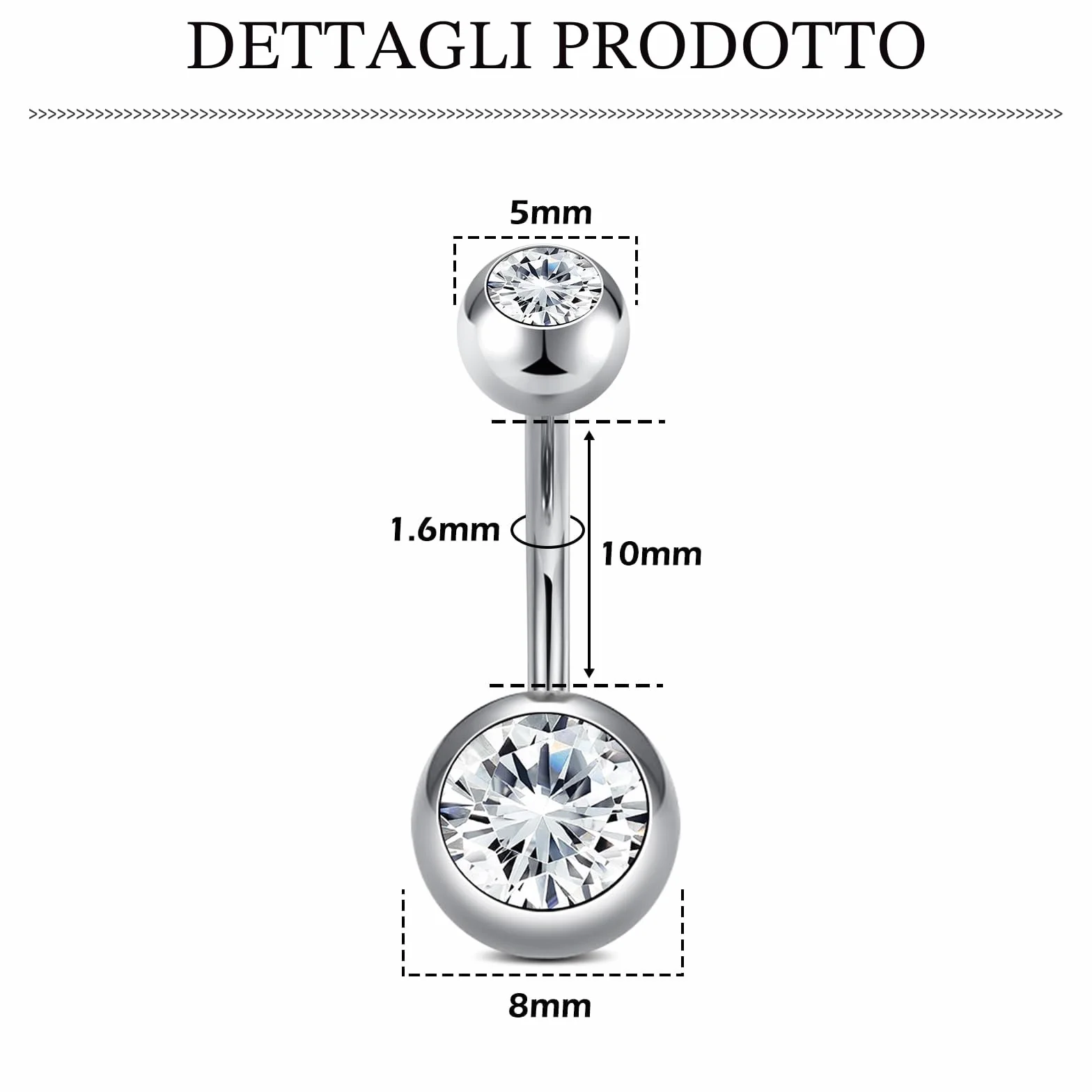 AceFun Piercing ombelico Titanio argento Oro 6mm-16mm 14G solido Barbell barra curva