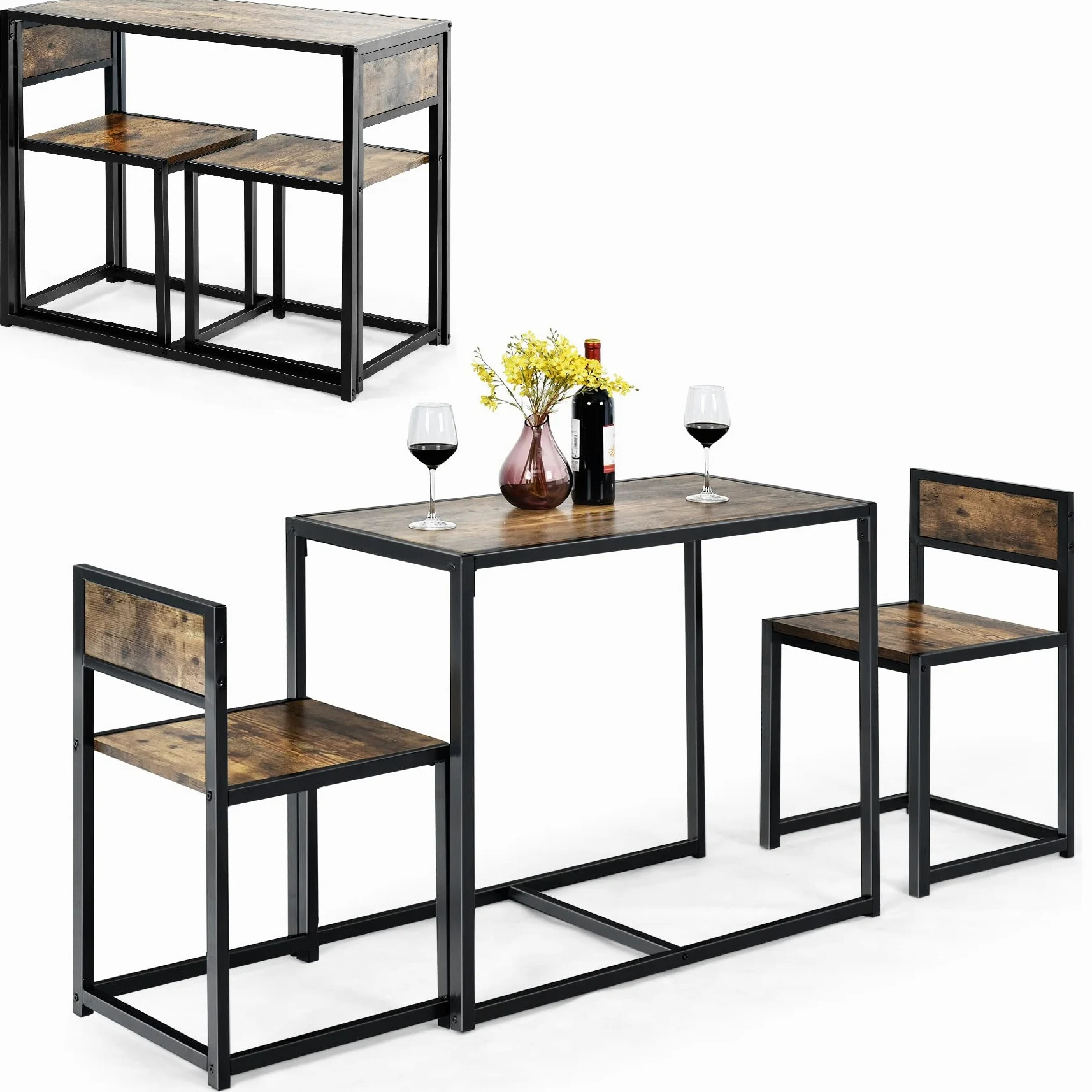 GIANTEX Set di Tavolo da Bar da 3 Pezzi, Set 3 Pezzi con 2 Sedie e Tavolo, Piccolo Tavolo da Cucina per 2 Persone, Tavolo da Bistrò, 3 Colori