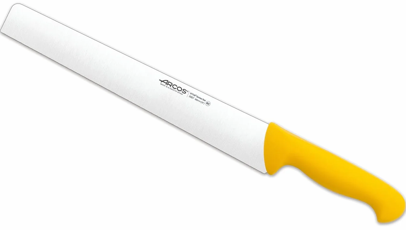 Arcos Coltello Salame con Lama in Acciaio Inossidabile 300 mm – Manico Ergonomico in Polipropilene, Serie 2900 – Colore Giallo, Facilita l'Identificazione di Ogni Gruppo di Alimenti