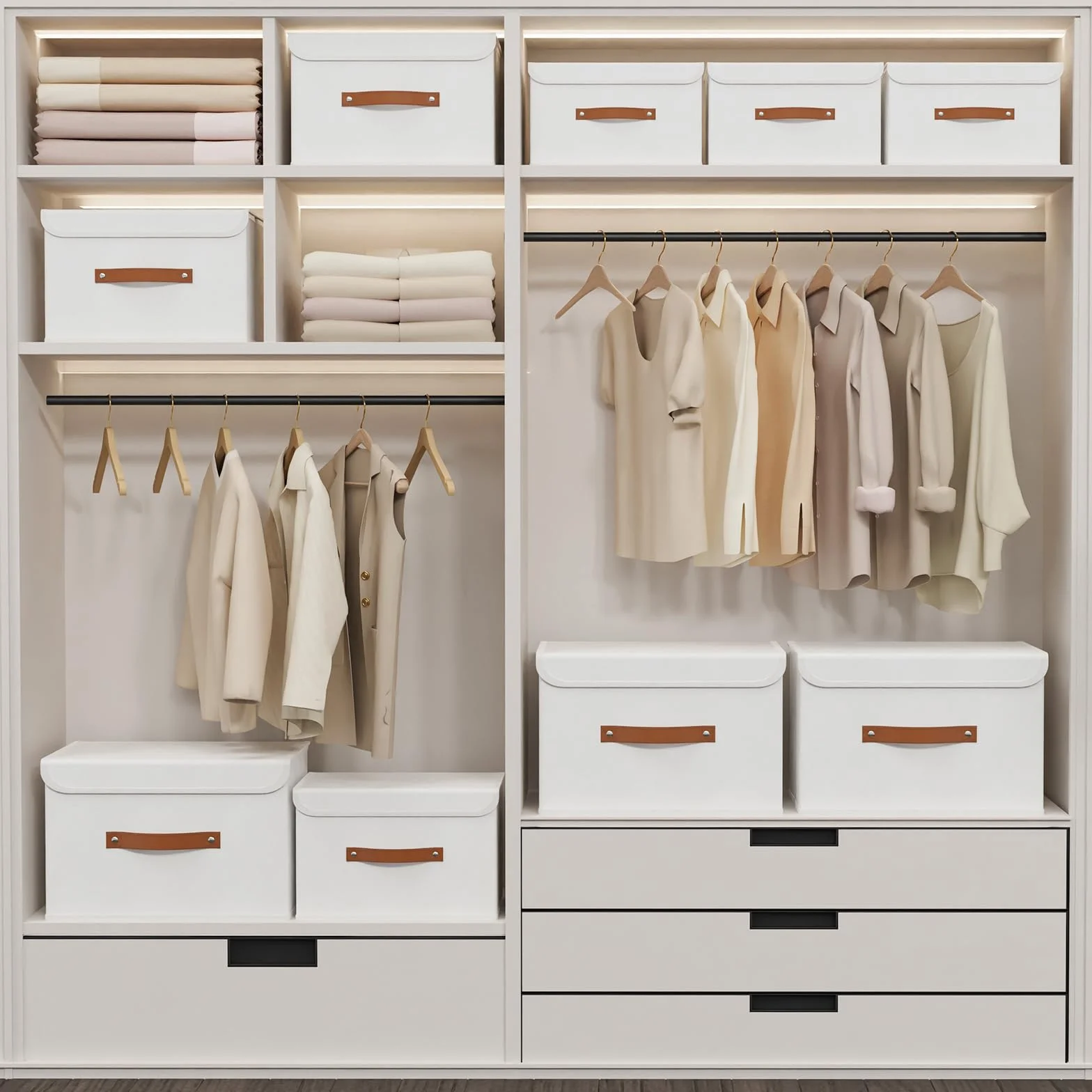 Yawinhe 3 Pezzi Scatole con Coperchio, Cestello Porta Abiti Pieghevole, 33x23x20cm, Bianco